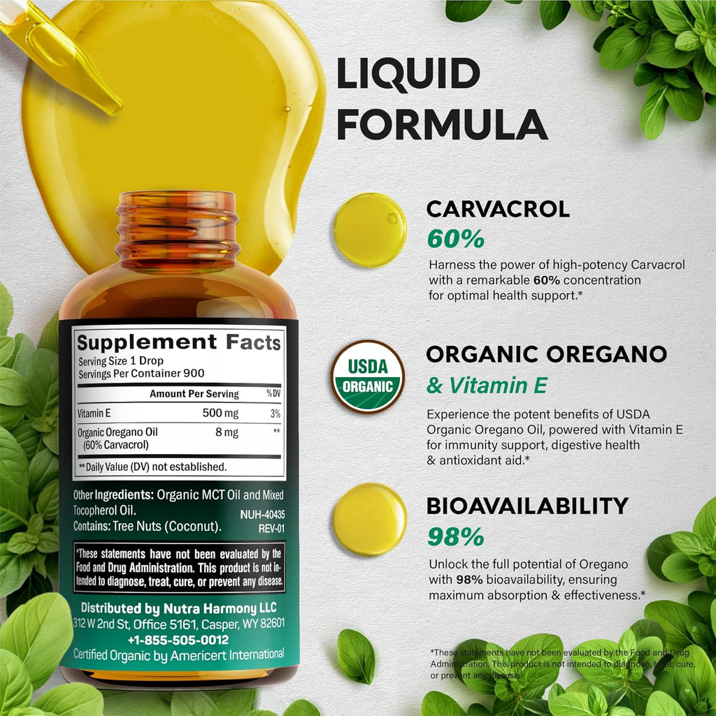 USD Organi Oi o Oregan Liqui Drop wit Vitami  Mad i US Supplemen fo Immun Support Digestio Healt Antioxidan Non-GMO Natural Vega A Pills Capsules Softgel f oz