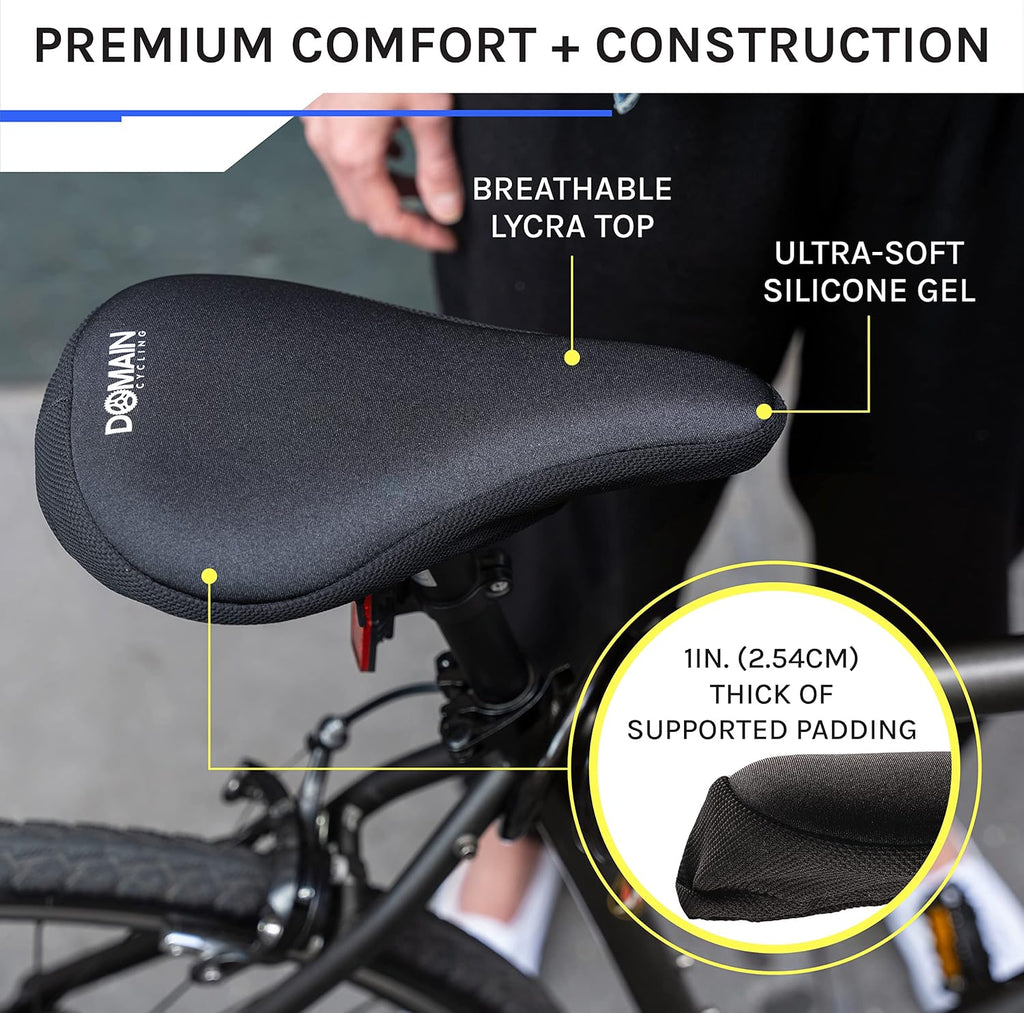 Domain Cycling Bike Seat Cushion - Ultimate Comfort, Fits Peloton Seat Cushion and Most Exercise and Spin Bikes, Padded Gel Bike Seat Cover to Make Peloton Bicycle Seat Comfortable, 10.5¡±x7¡±