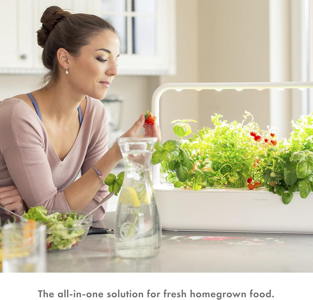 Click & Grow Indoor Herb Garden Kit with Grow Light | Easier Than Hydroponics Growing System | Smart Garden for Home Kitchen Windowsill | Vegetable & Herb Garden Starter Kit with 9 Plant pods, White