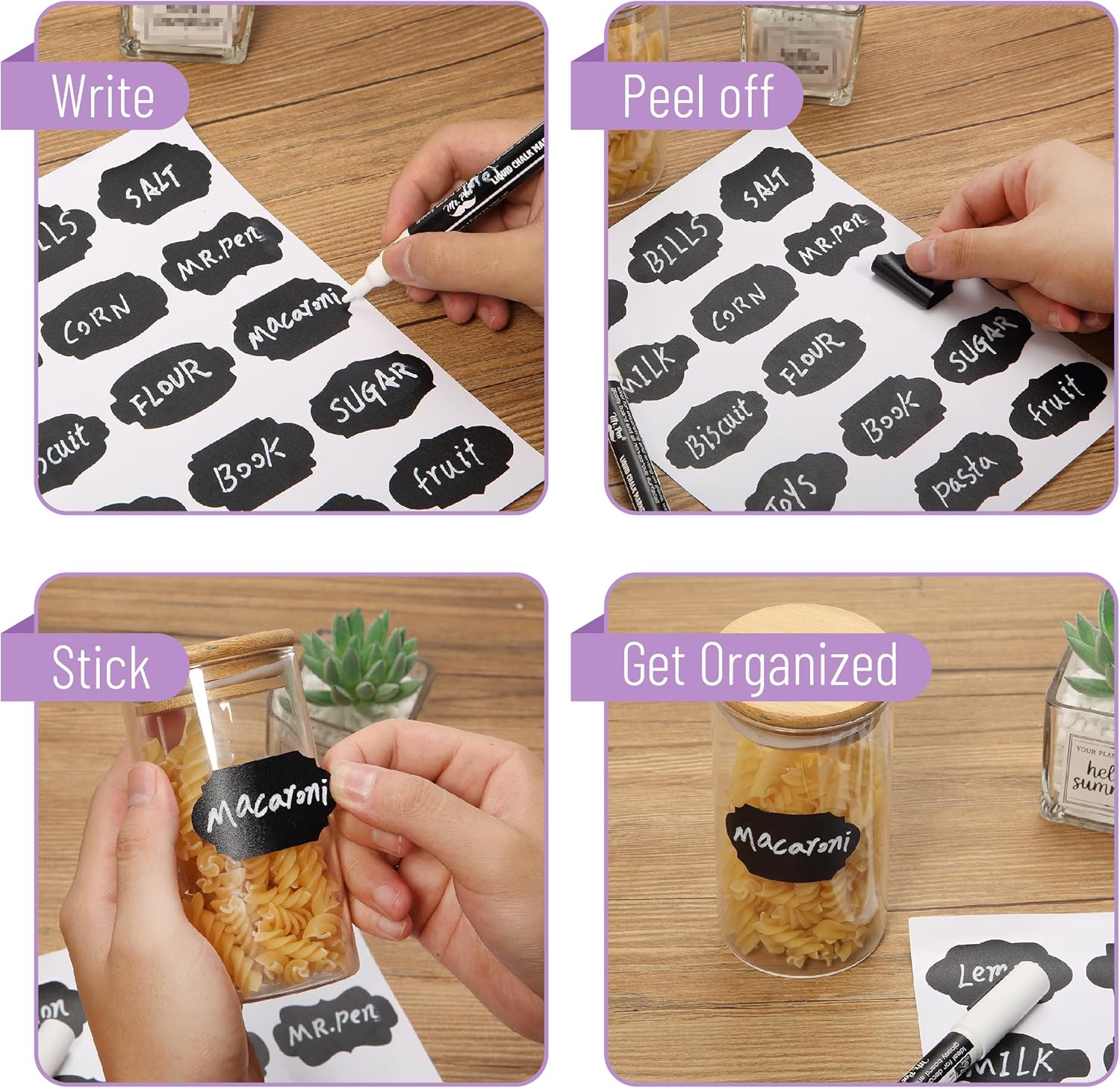 Mr. Pen- Chalkboard Labels, 150 pcs, Assorted Shapes, 1 White Chalk Marker and Small Towel, Label Stickers for Bottle, Food, Jar and Storage Bins