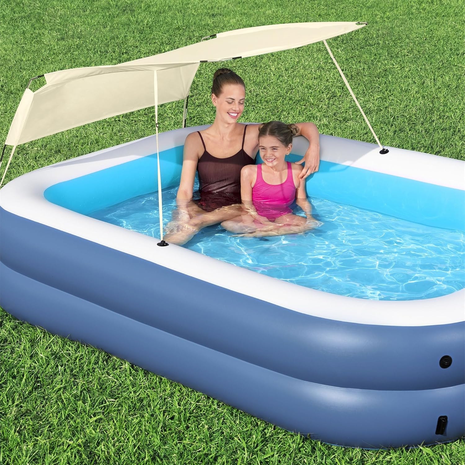 H2OGO! 8 Foot 4 Inch x 70 Inch Summer Bliss Shaded Inflatable Family Pool for Kids Ages 6 Above