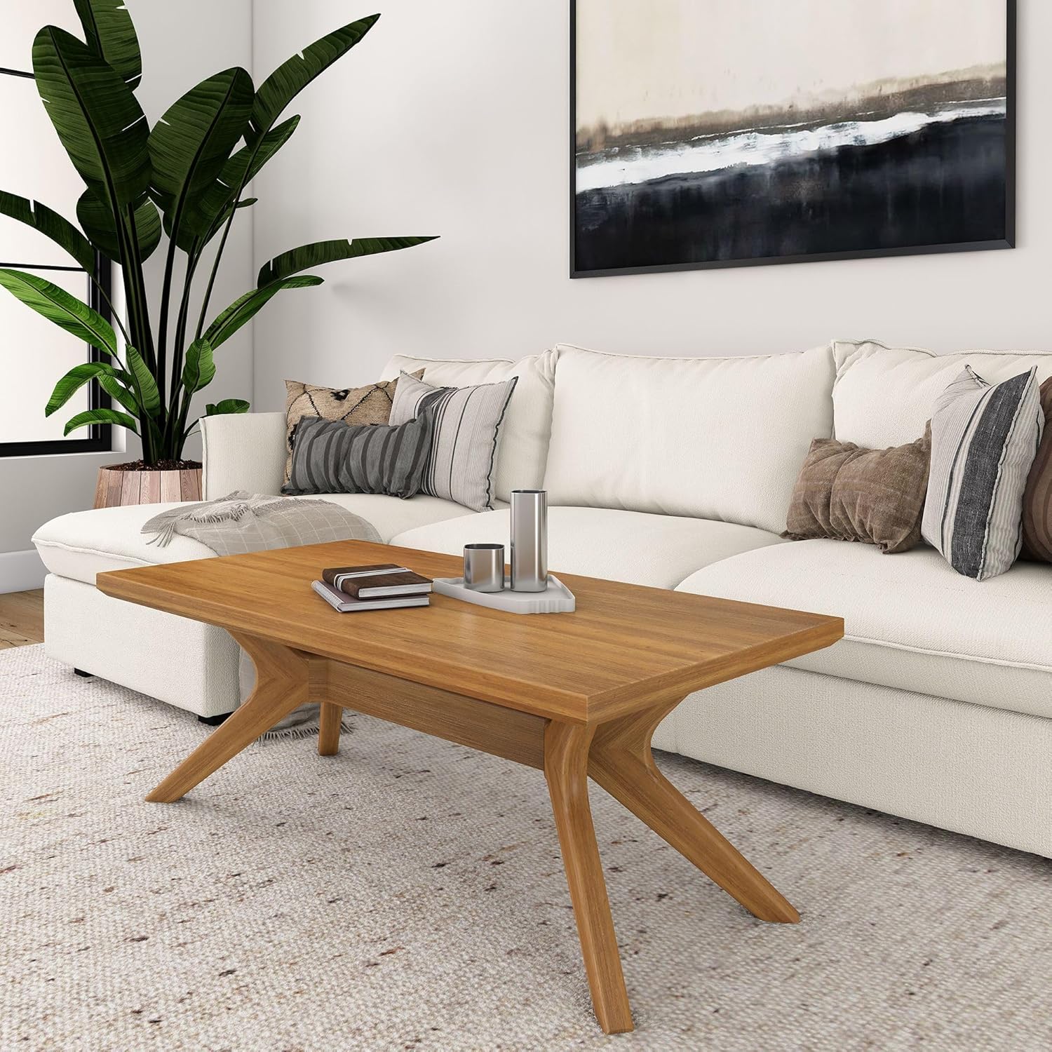 Plank+Bea Cros Le Rectangula Coffe Table 4 Inc Woo Coffe Tabl fo Livin Room Moder Cente Table Cocktai Table Pecan