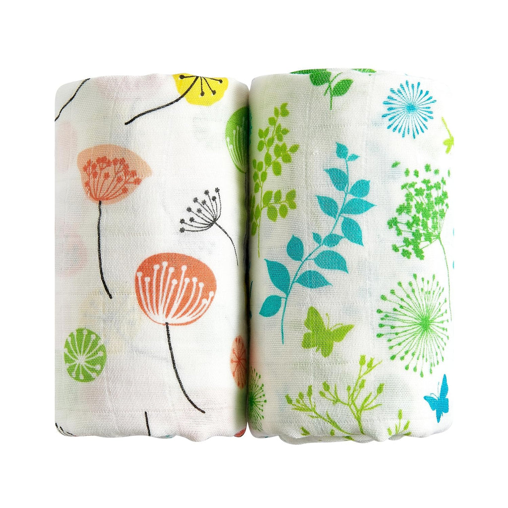 Margau Ma Organi Musli Swaddl Blanket Pac 100 Organic Larg 47x4 Inches Breathabl Bab Blankets Pin Dandelio an Gree Meadow