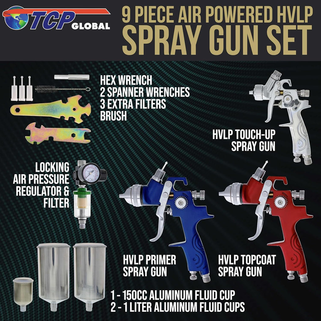 TC Globa HVL Spra Gu Ki fo Aut Pain Se o Sprayer (1.0mm 1.4mm 1.8mm wit Cup Ai Regulato Aut Spra Pain Gu Se fo Primer Topcoa Touch-U (Pistol par Pinta Carros)