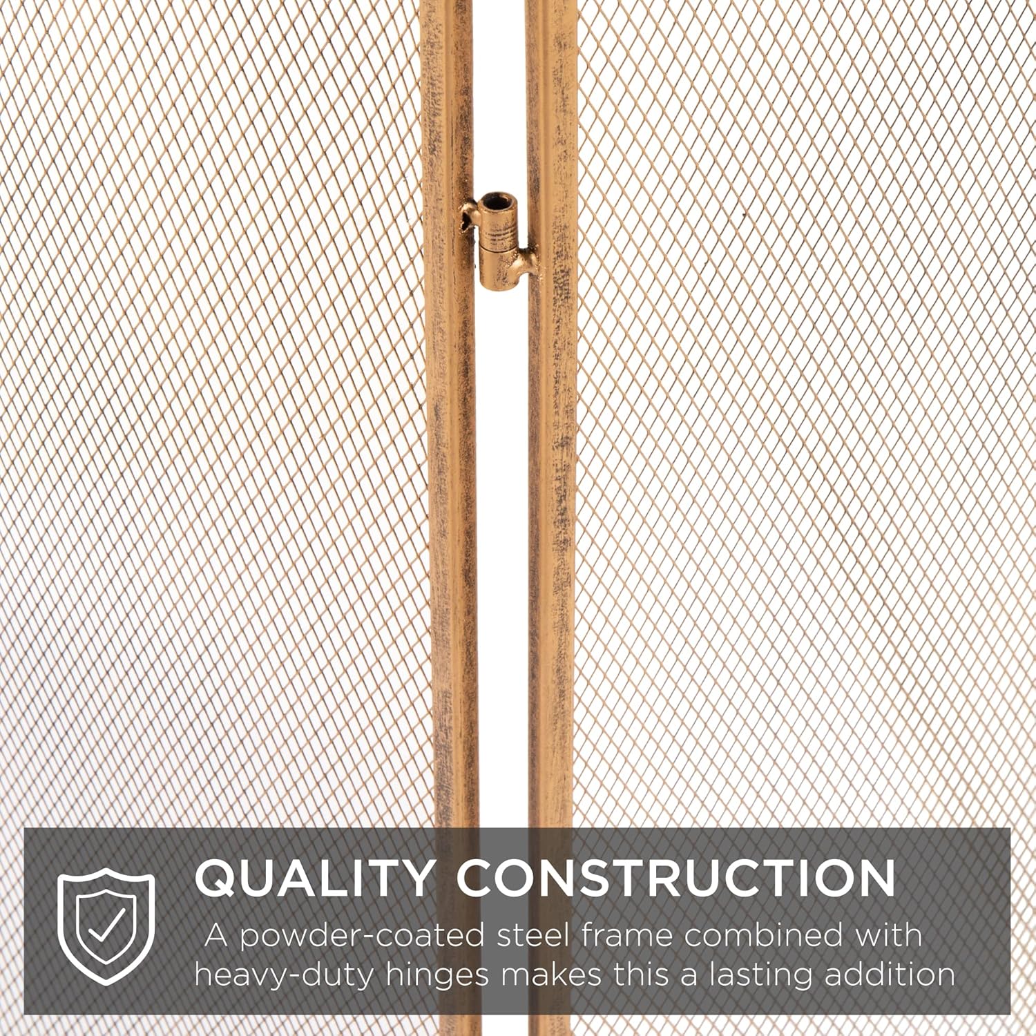 Best Choice Products 47.5x27.25in 3-Panel Simple Steel Mesh Fireplace Screen, Fire Spark Guard Grate for Living Room Home Decor w/Rustic Worn Finish - Antique Gold