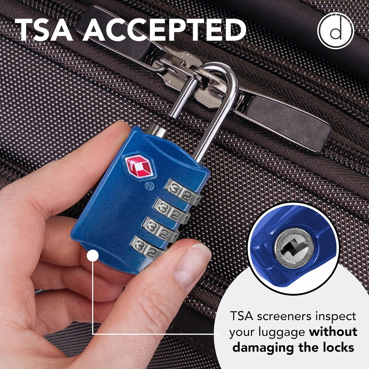 TSA Locks for Luggage, 2-Pc Durable Steel Padlock, Keyless Easy to Read 4-Digit Combination Lock for Backpacks, Travel Suitcases, Toolbox, Filing Cabinets, Baggage Gym Locker, Blue