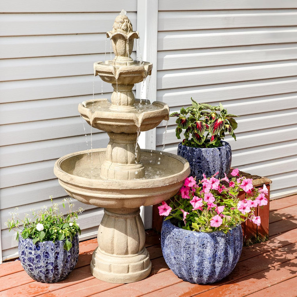 Sunnydaz 48-Inc 3-Tie Electri Wate Fountai Outdoo Wate Featur fo Patio Yar o Dec Outdoo Wate Fountain