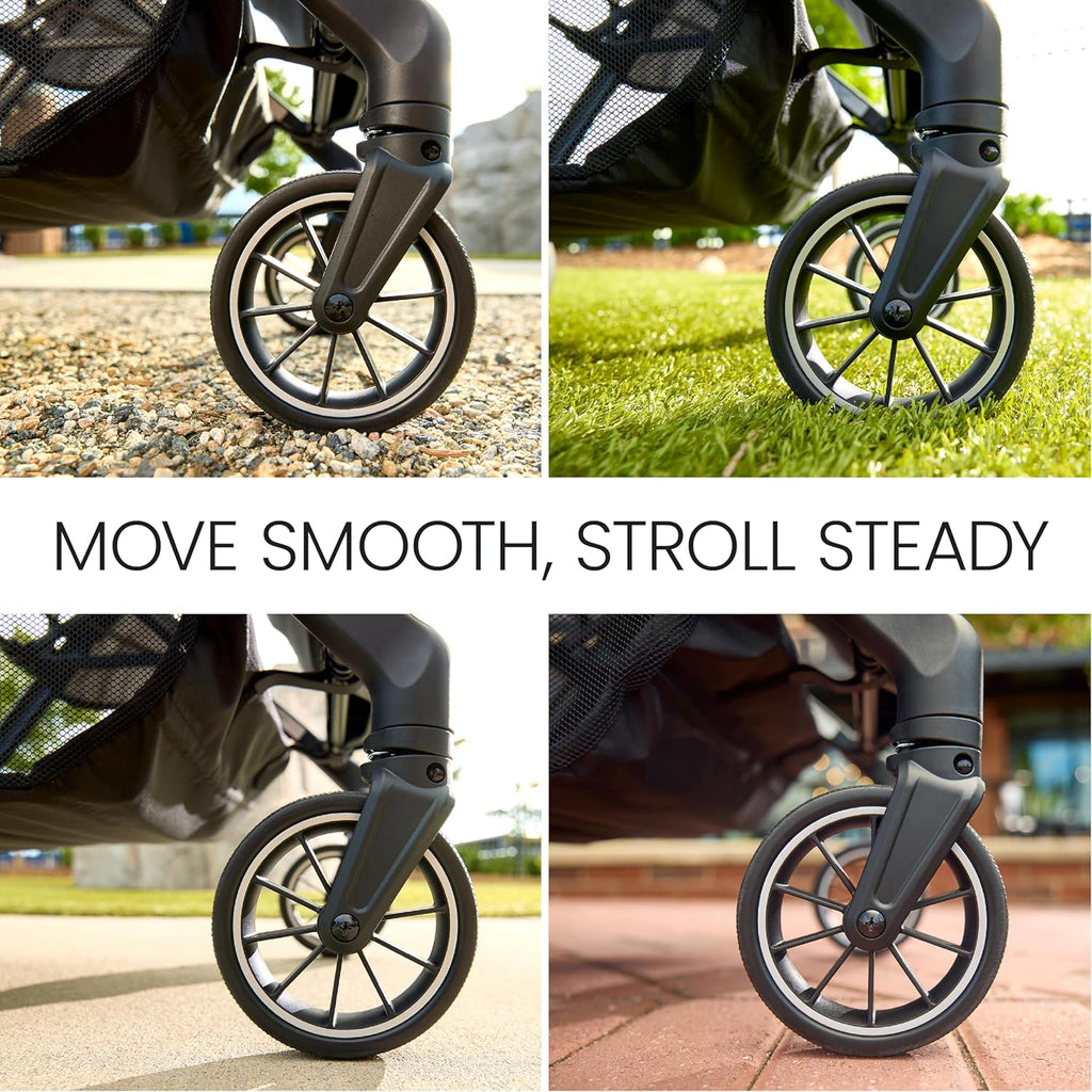 Brita Junipe Compac On-The-G Stroller Effortles Fastpac Syste wit One-Han RapidFold Portabl Lightweigh fo Travel Built-i Carr Handle Ventilatin Fabrics Rave Black