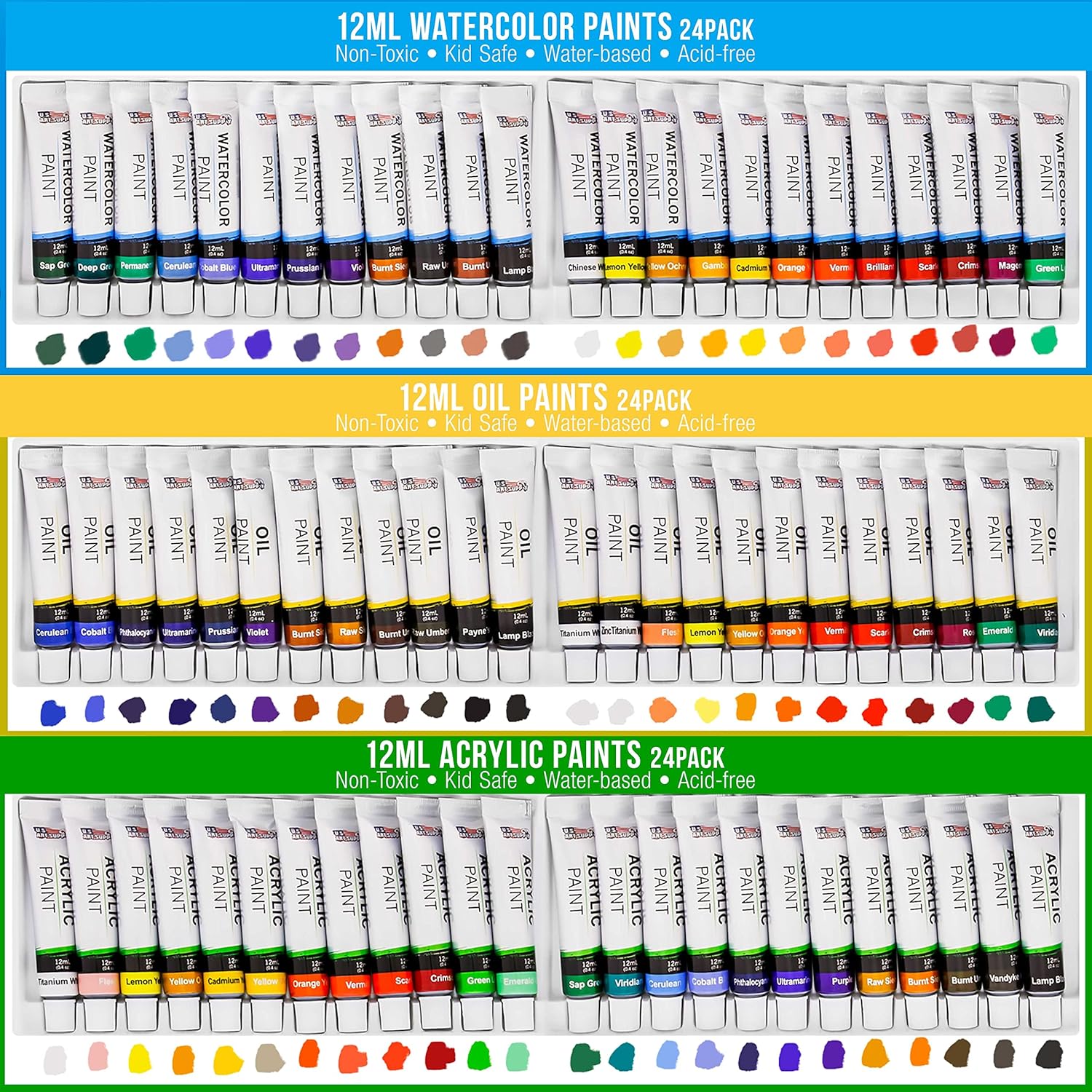 U.S Ar Suppl 133-Piec Artis Paintin Ki Aluminu Woo Easel 2 Eac (Acrylic Oil Watercolo Paints) Canvases 4 Brushes Pain Sketc Pad Paintin Kit fo Adults Gif Set