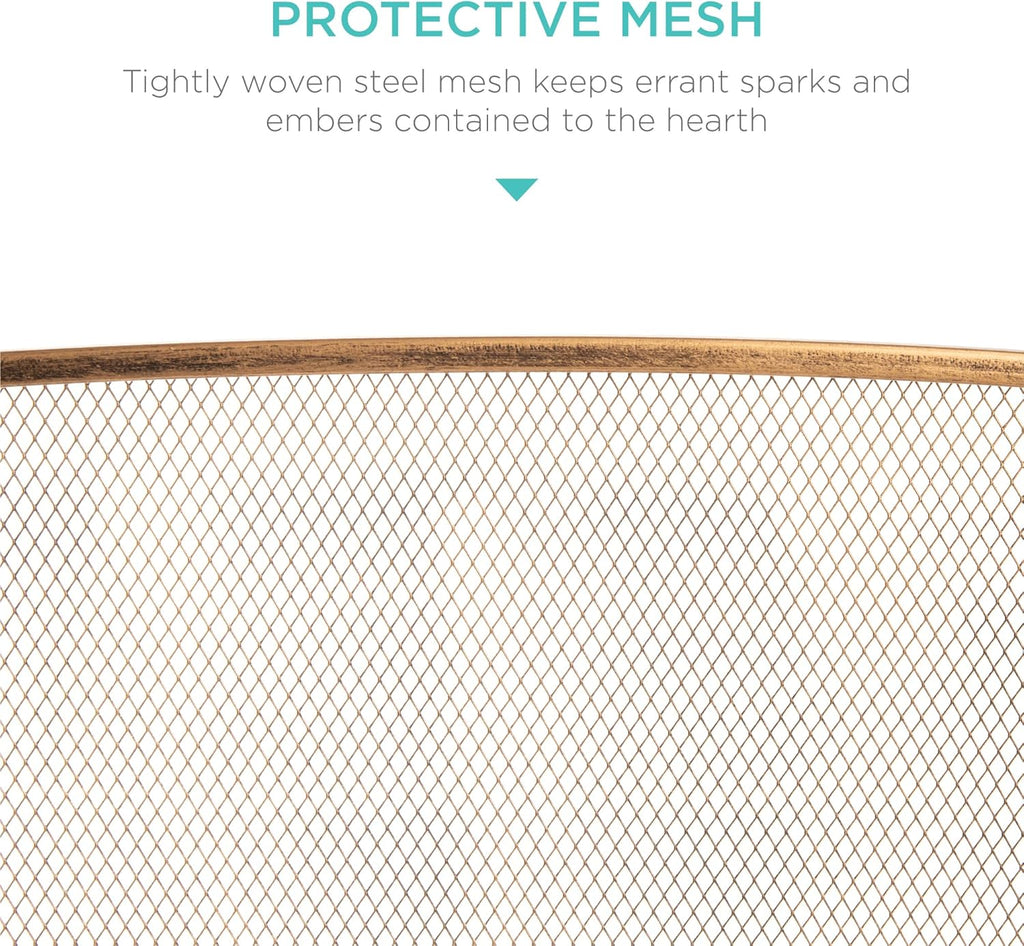 Best Choice Products 47.5x27.25in 3-Panel Simple Steel Mesh Fireplace Screen, Fire Spark Guard Grate for Living Room Home Decor w/Rustic Worn Finish - Antique Gold