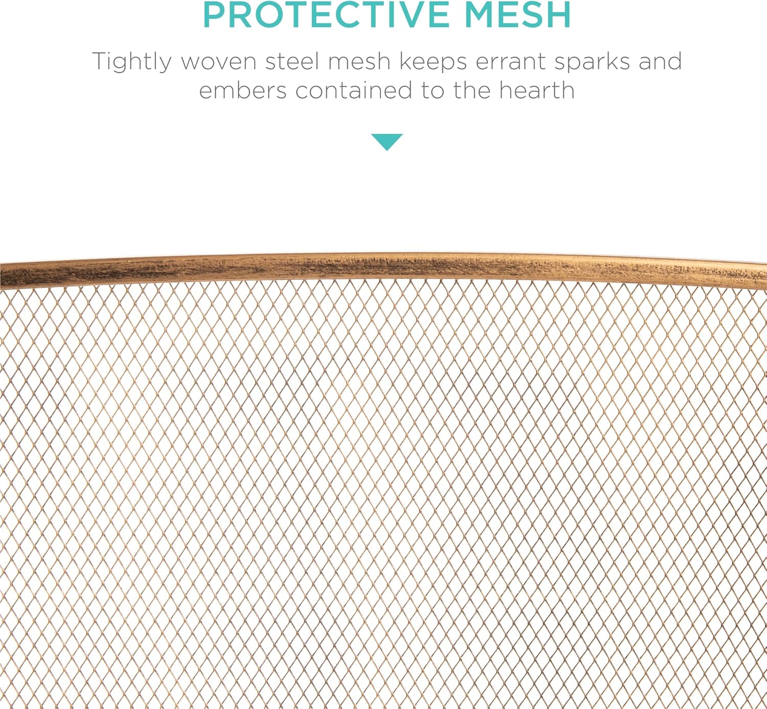 Best Choice Products 47.5x27.25in 3-Panel Simple Steel Mesh Fireplace Screen, Fire Spark Guard Grate for Living Room Home Decor w/Rustic Worn Finish - Antique Gold