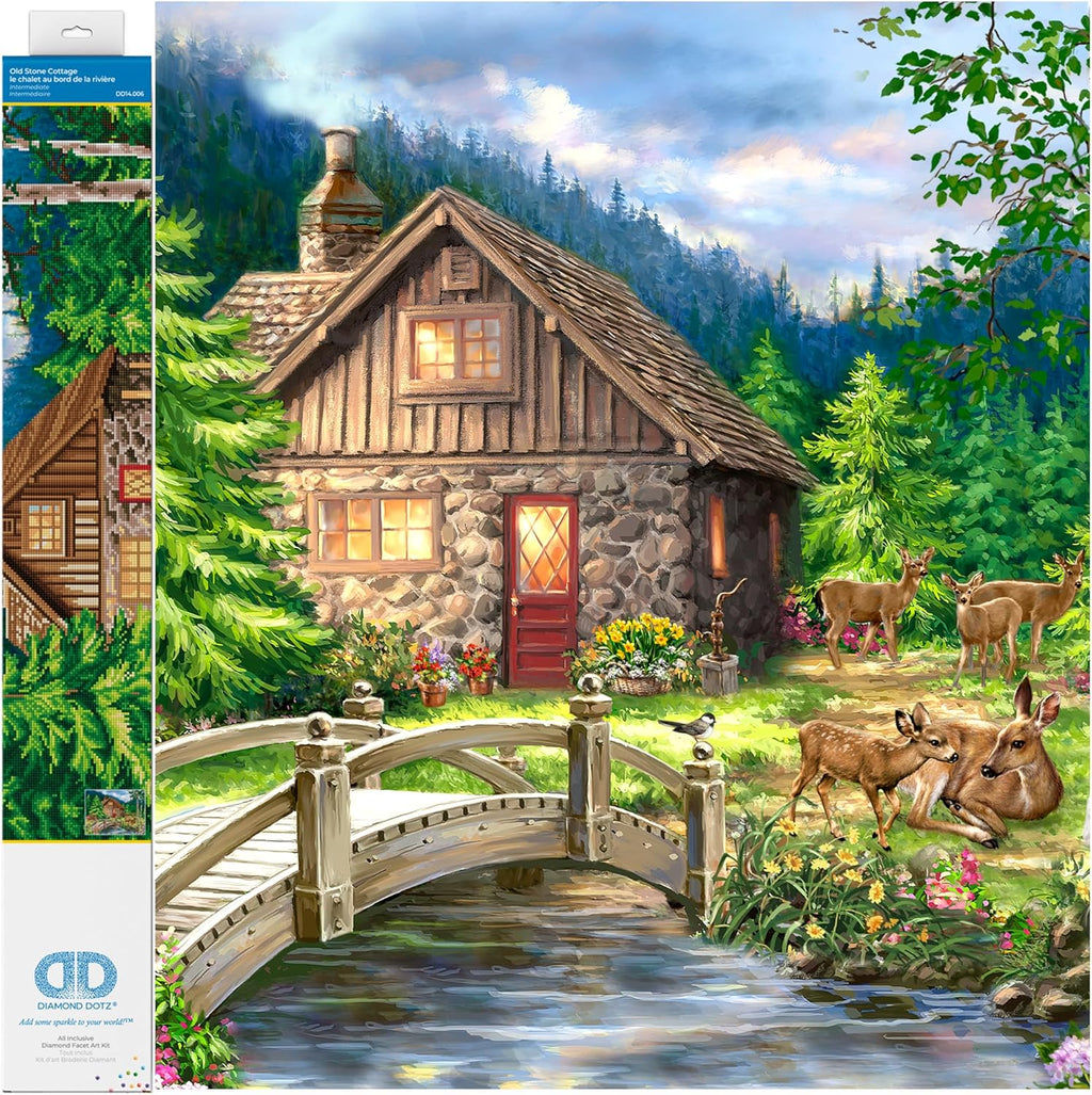 DIAMON DOT Ol Ston Cottag Landscap Diamon Paintin Kit fo Adult Diamon Ar Kit Relaxin Creativ Craf Ki wit Dot Gem 24.4inchx32.3inch