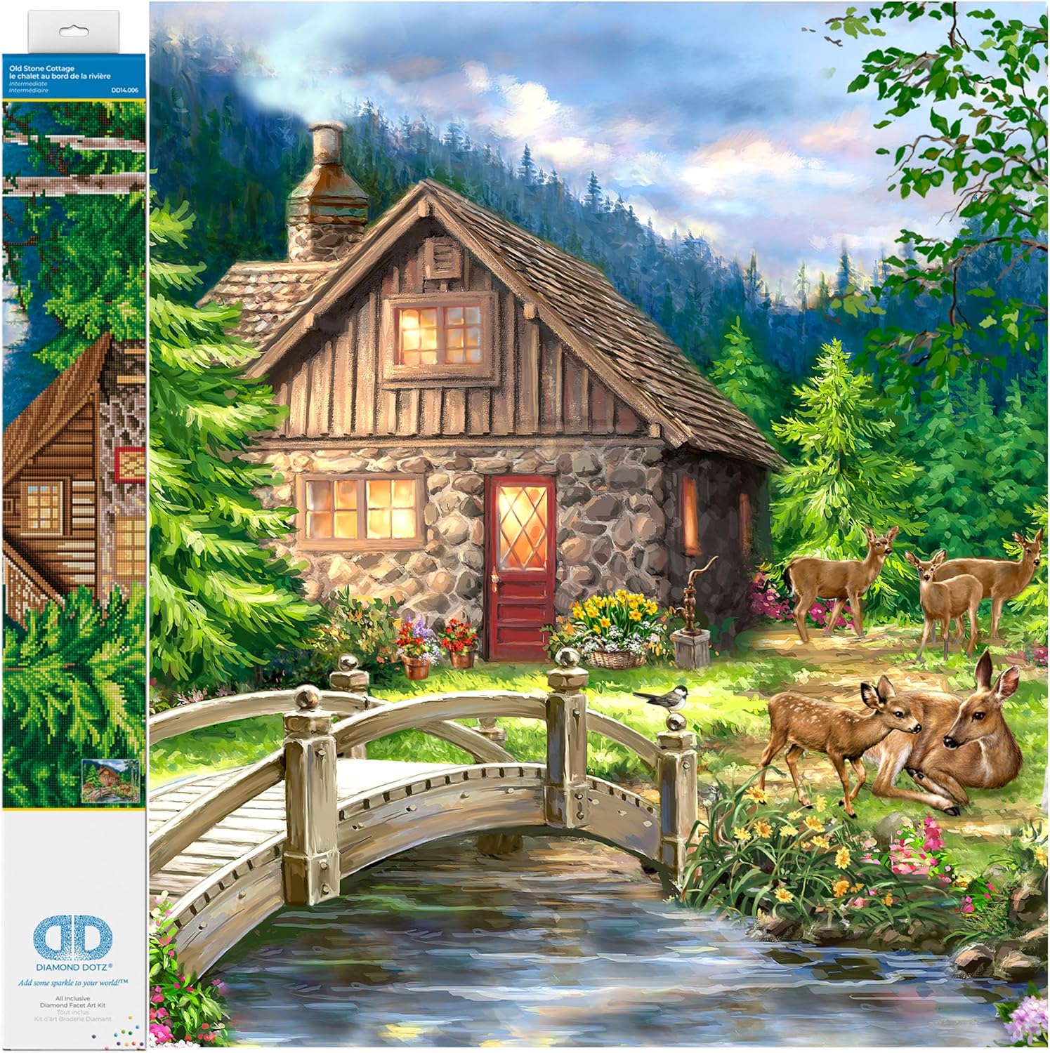 DIAMON DOT Ol Ston Cottag Landscap Diamon Paintin Kit fo Adult Diamon Ar Kit Relaxin Creativ Craf Ki wit Dot Gem 24.4inchx32.3inch