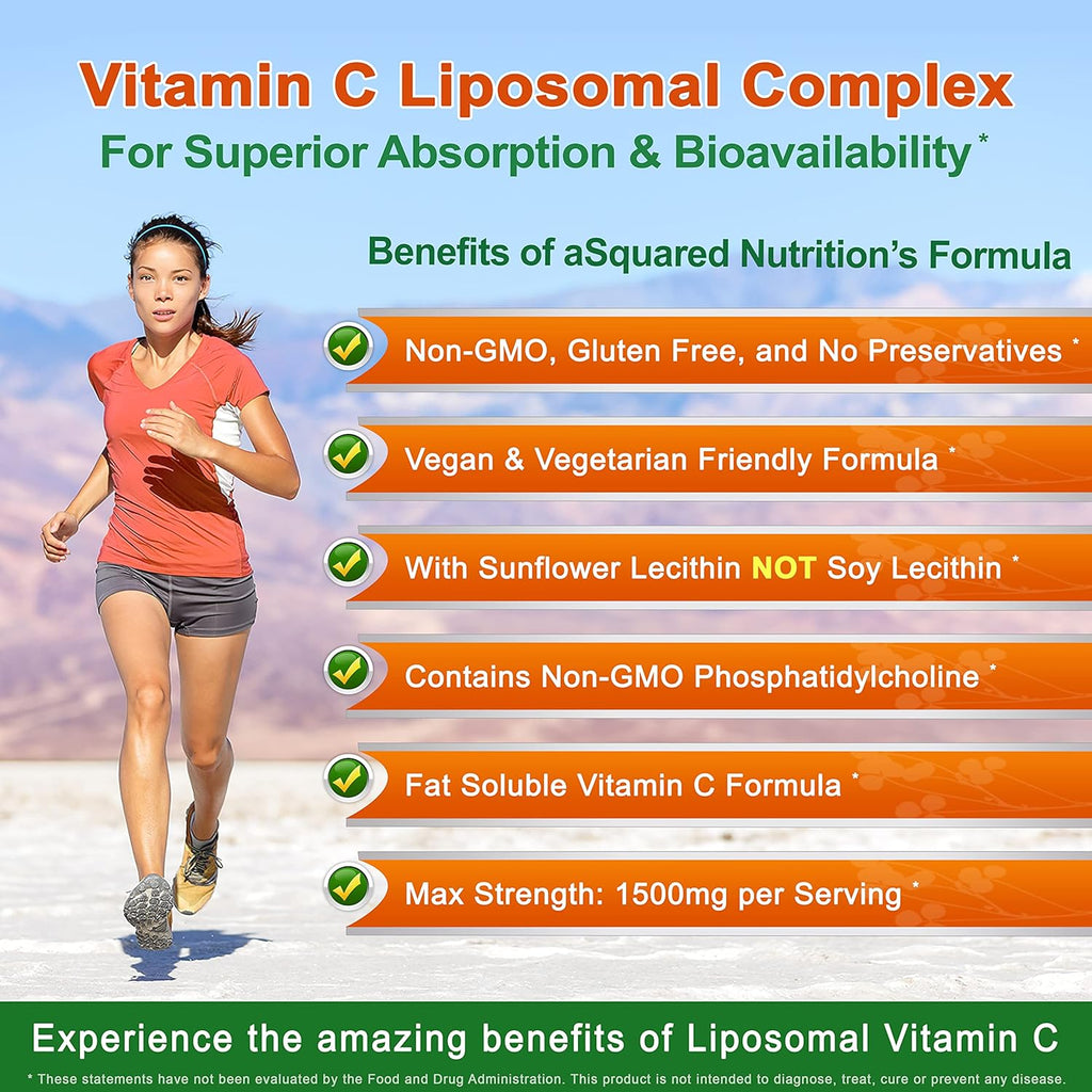 aSquare Nutritio Vitami Liposoma Comple 1500m Supplemen 18 Capsule Hig Absorptio VI Ascorbi Aci Pill Support Immun Syste Collage Healt 9 Servings