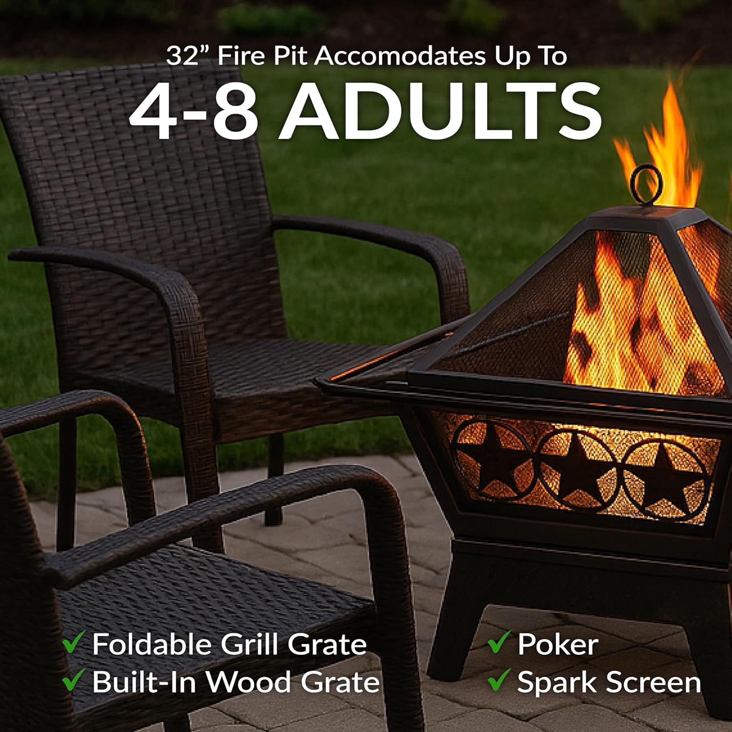 Sunnydaz Norther Galax 32-Inc Outdoo Fir Pi wit Gril Grate Spar Screen an Poke Heavy-Dut Wood-Burnin Fir Pi fo Outside