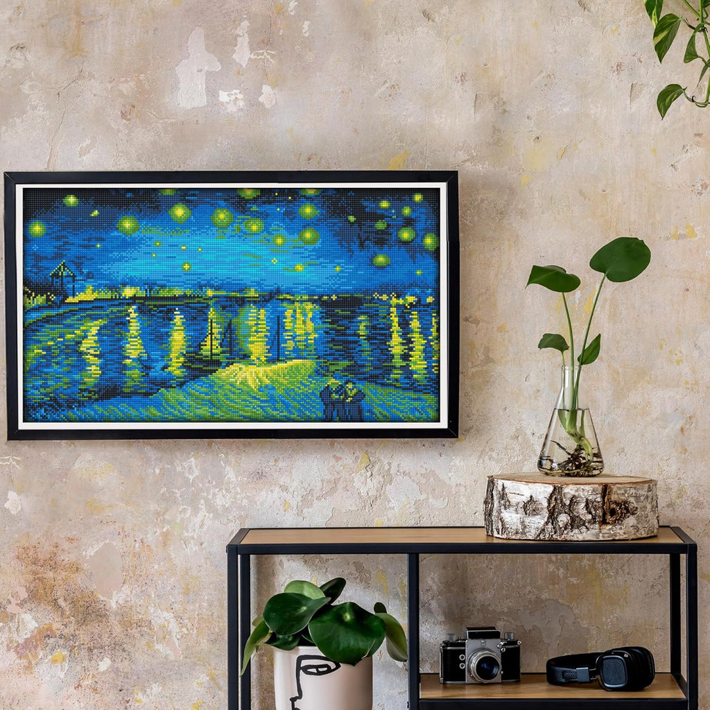 DIAMON DOT Starr Nigh Ove Th Rh?n (apr? Va Gogh Diamon Paintin Kit fo Adult Diamon Ar Kit Relaxin Creativ Craf Ki wit Dot Gems