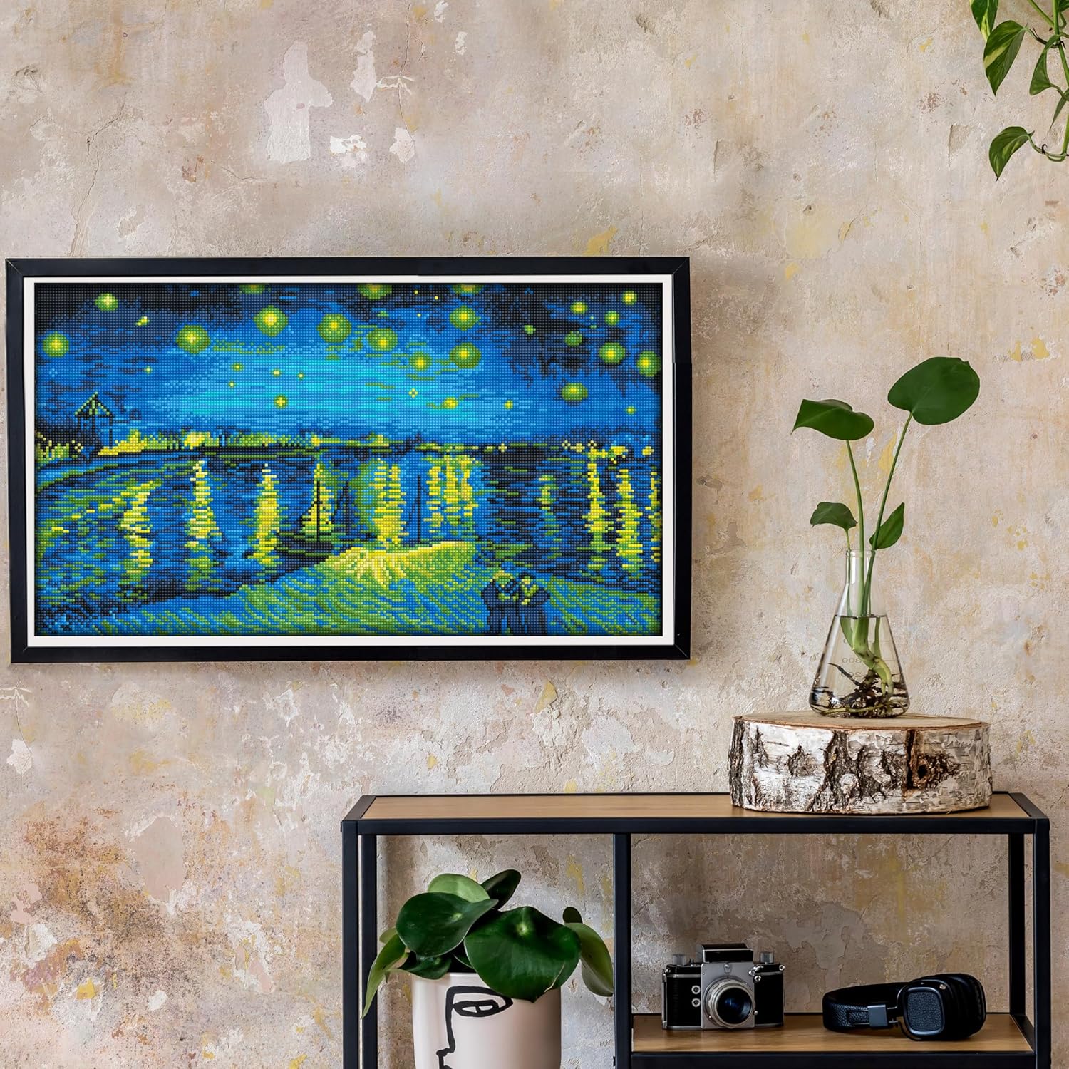DIAMON DOT Starr Nigh Ove Th Rh?n (apr? Va Gogh Diamon Paintin Kit fo Adult Diamon Ar Kit Relaxin Creativ Craf Ki wit Dot Gems