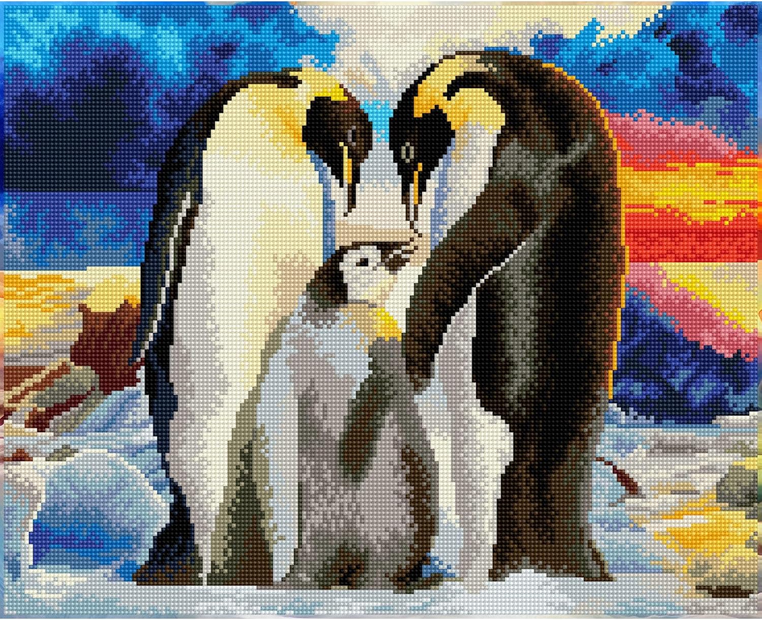 DIAMON DOT Lovin Famil Pengui Diamon Paintin Kit fo Adult Diamon Ar Kit Relaxin Creativ Craf Ki wit Dot Gem 16.5inchx20.5inch