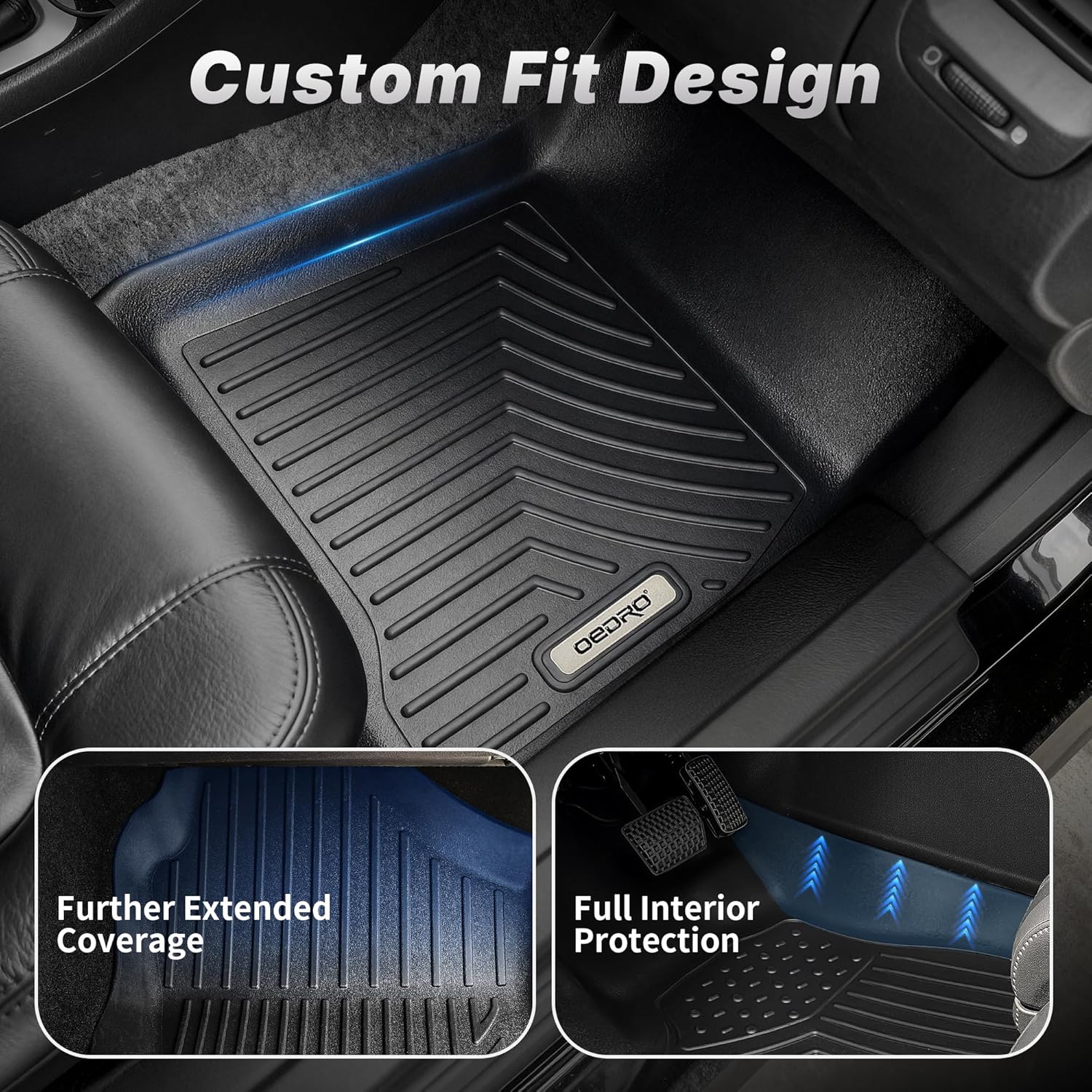 Upgraded Floor Mats Fit for 2002-2008 Dodge Ram 1500 Quad Cab, 2003-2009 Dodge Ram 2500/3500 Quad Cab, All Weather Floor Liners Unique Black TPE Front 2nd Seat