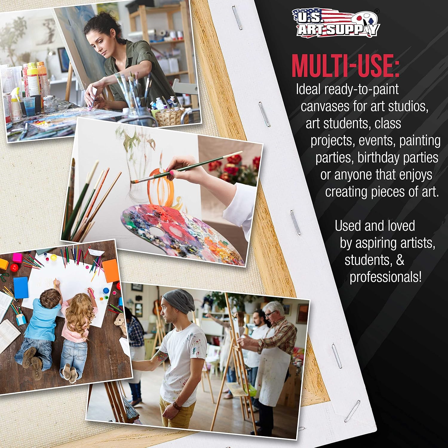 U.S Ar Suppl Larg Stretche Canva fo Paintin 20x2 inc Galler Dept 1-1/2inc Thick 3-Pac 12o Acryli Gess Tripl Primed Professiona Artis Quality 100 Cotto Oil Pourin Paint