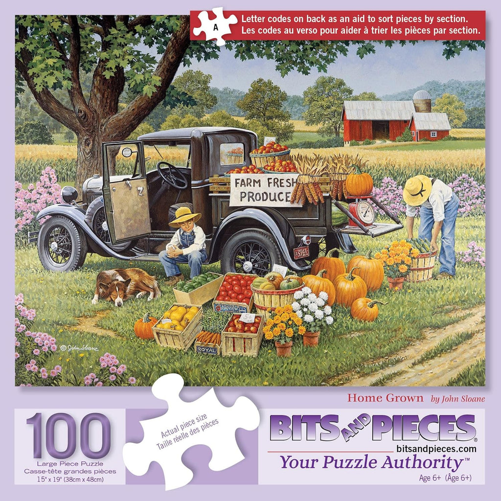 Bits and Pieces ¨C 100 Piece Jigsaw Puzzle for Adults ¨C Home Grown - Fall On The Farm Jigsaw Puzzle by John Sloane, Completed Puzzle Size: 15inch x 19inch