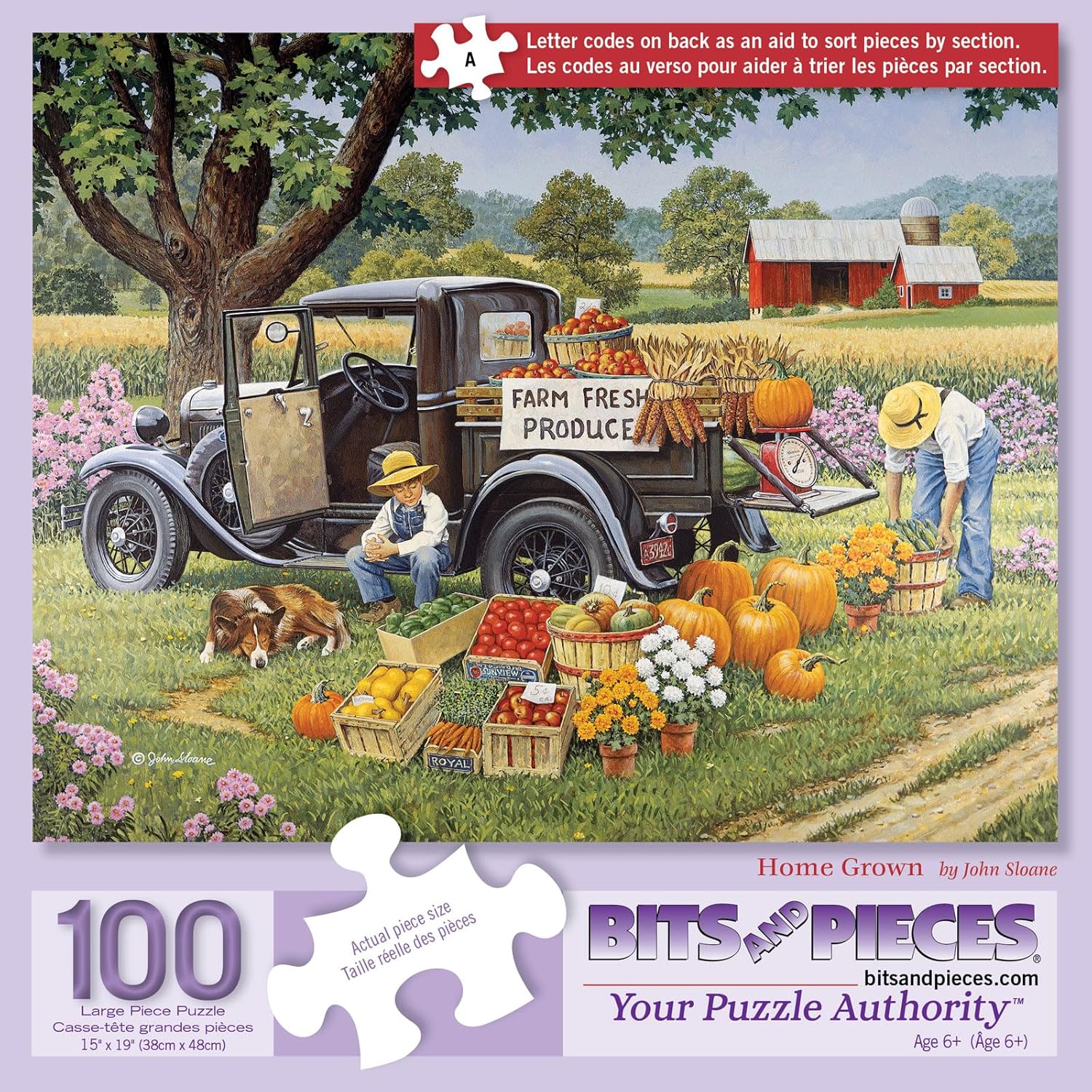 Bits and Pieces ¨C 100 Piece Jigsaw Puzzle for Adults ¨C Home Grown - Fall On The Farm Jigsaw Puzzle by John Sloane, Completed Puzzle Size: 15inch x 19inch