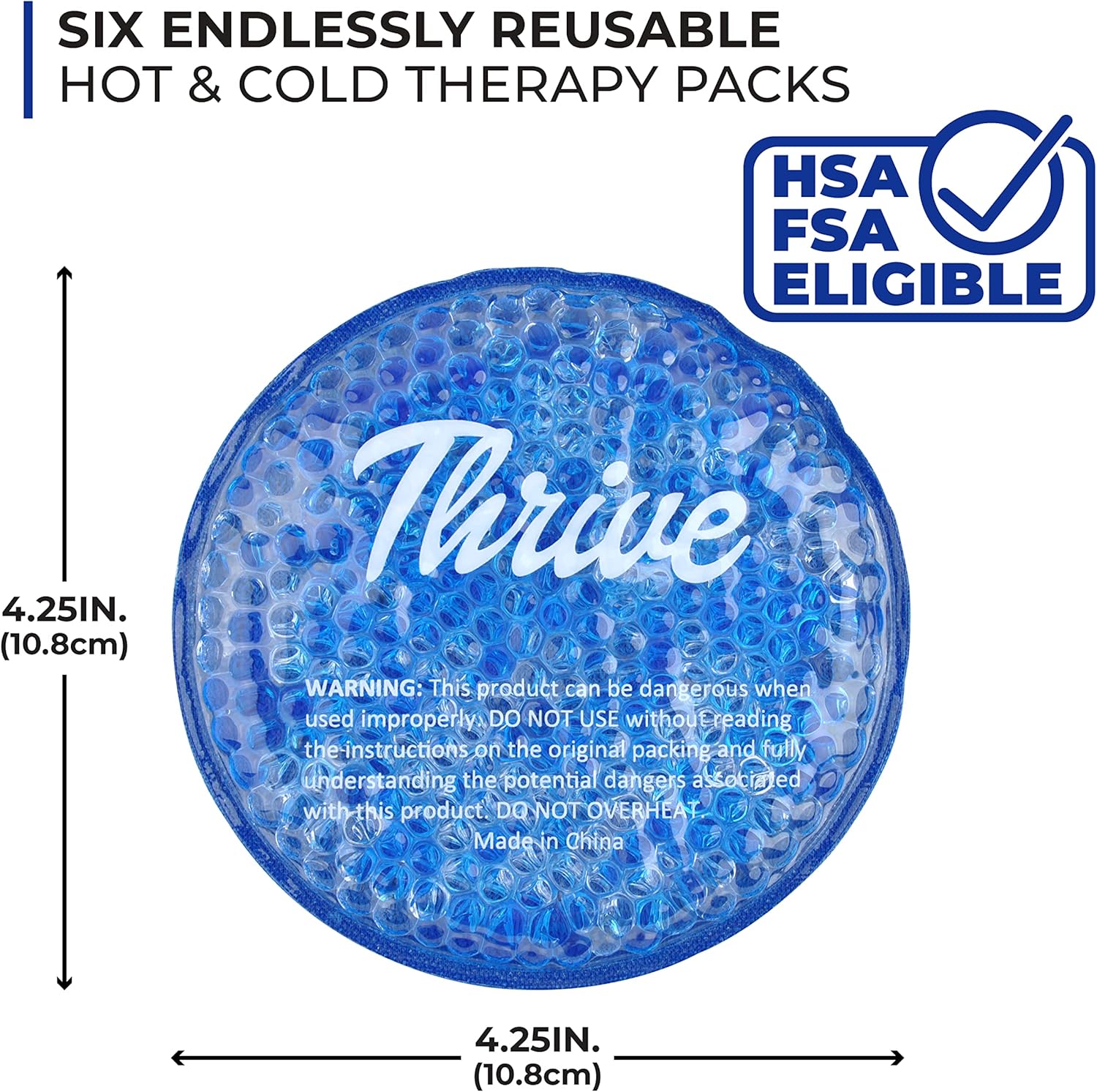 Thrive Round Hot & Cold Ice Packs (6 Pack) ¨C FSA HSA Approved - Reusable Gel Bead Ice Pack w/Cloth Backing ¨C Cold Packs for Injuries, Tired Eyes, Sinus Relief (Mint)