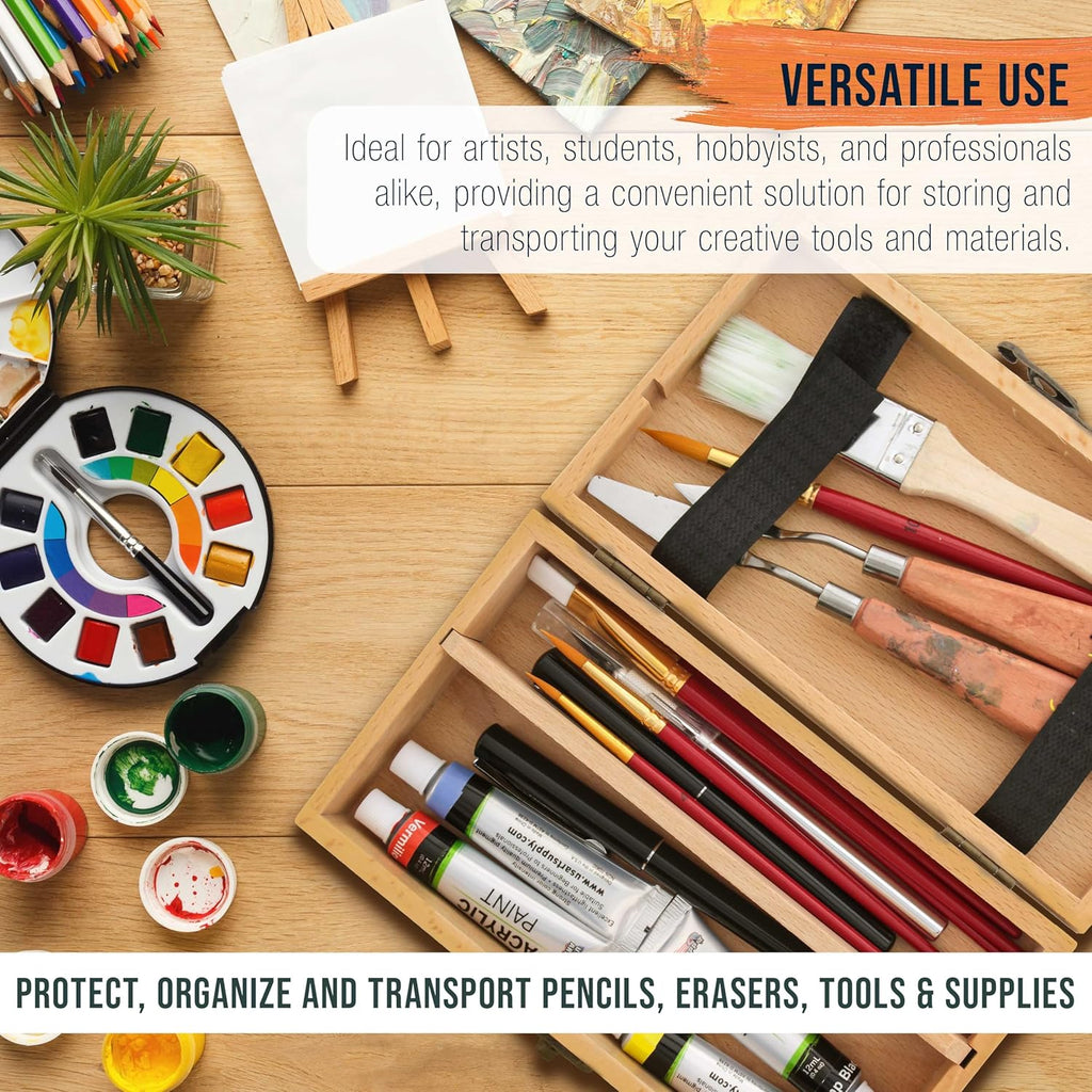 U.S Ar Suppl Multi-Functio Artis Suppl Bo wit Lockin Clasp Woode Ar Bo fo Artis Supplies Brushes Pencils Erasers Too Storag Organize Cas t Protec an Transport