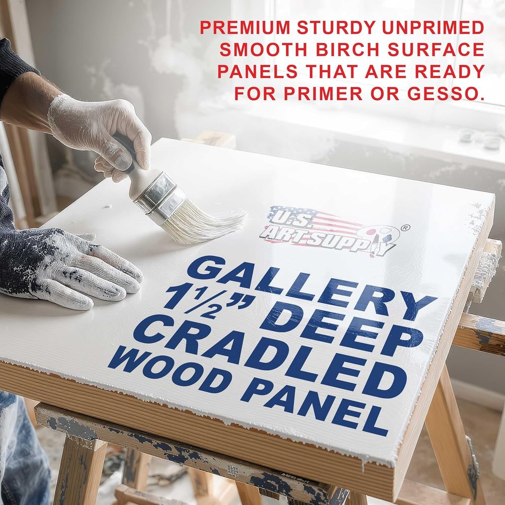 U.S. Art Supply 24inch x 24inch Unfinished Cradled Wood Panels for Painting, Gallery 1-1/2inch Deep (2 Pack) - Artist Depth Wooden Wall Canvases - Mixed-Media Craft, Acrylic, Oil, Encaustic, Paint Pouring