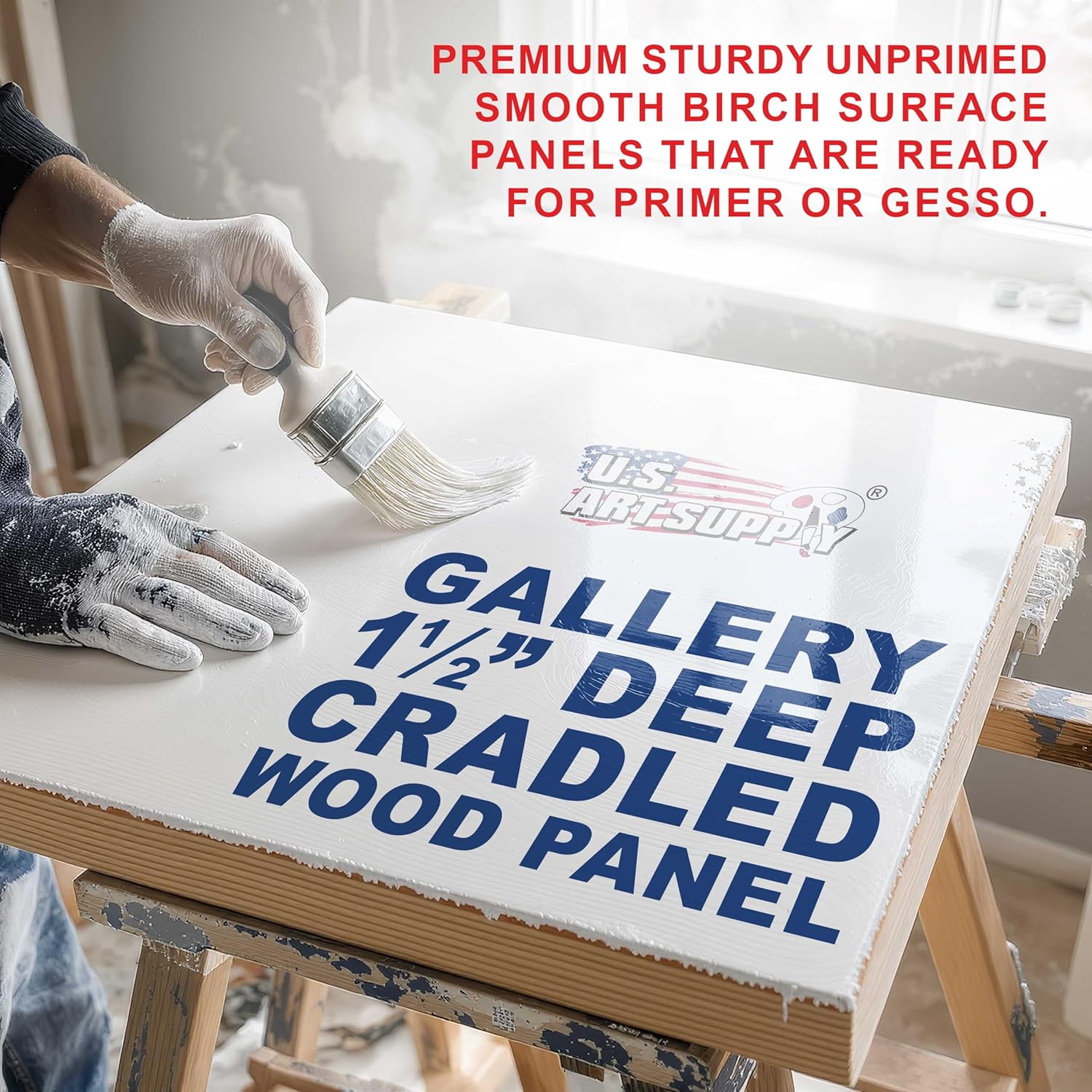 U.S. Art Supply 24inch x 24inch Unfinished Cradled Wood Panels for Painting, Gallery 1-1/2inch Deep (2 Pack) - Artist Depth Wooden Wall Canvases - Mixed-Media Craft, Acrylic, Oil, Encaustic, Paint Pouring