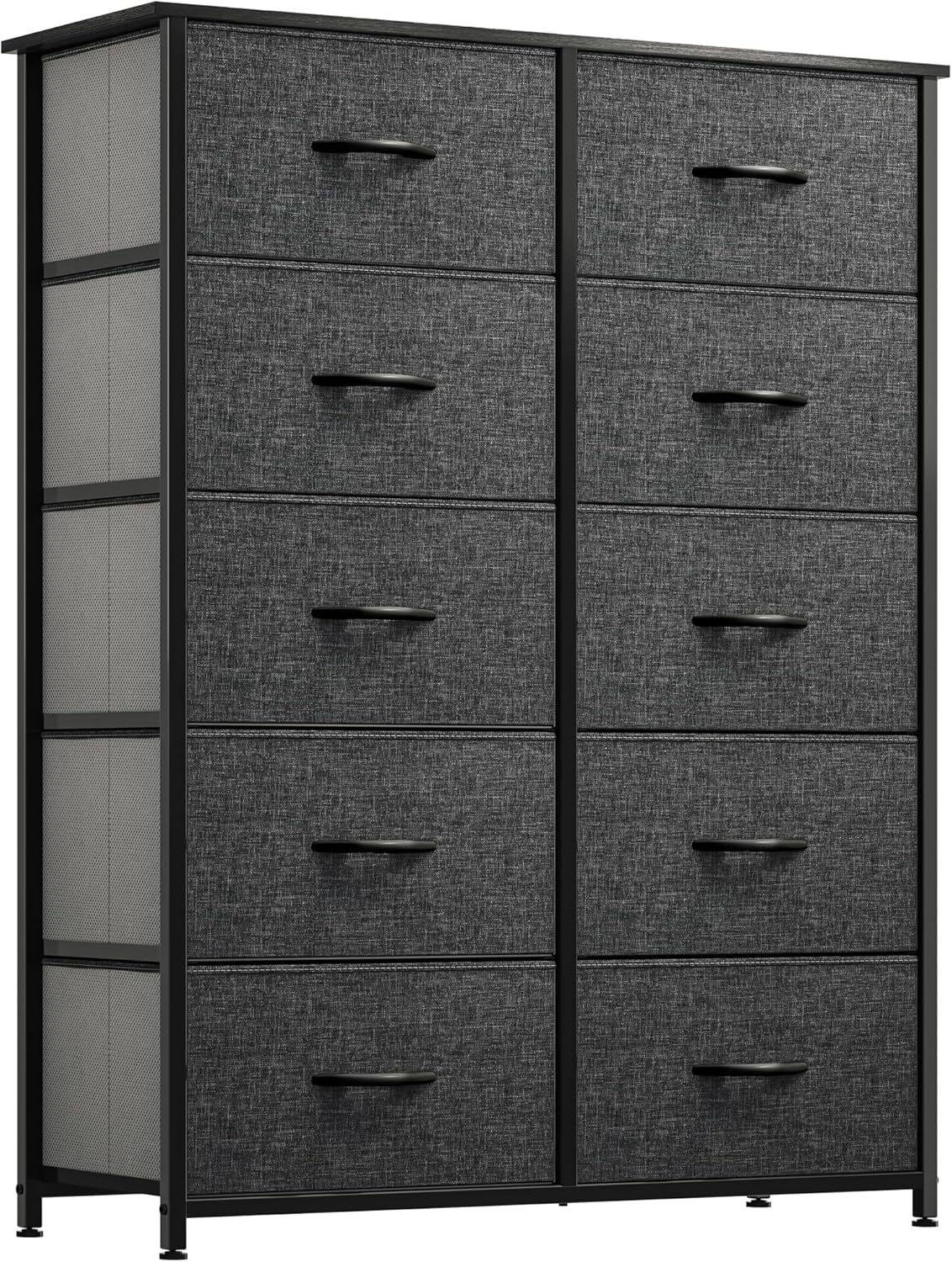 YITAHOME 10 Drawer Dresser - Fabric Storage Tower, Organizer Unit for Bedroom, Living Room, Hallway, Closets - Sturdy Steel Frame, Wooden Top & Easy Pull Fabric Bins (Black Grey)