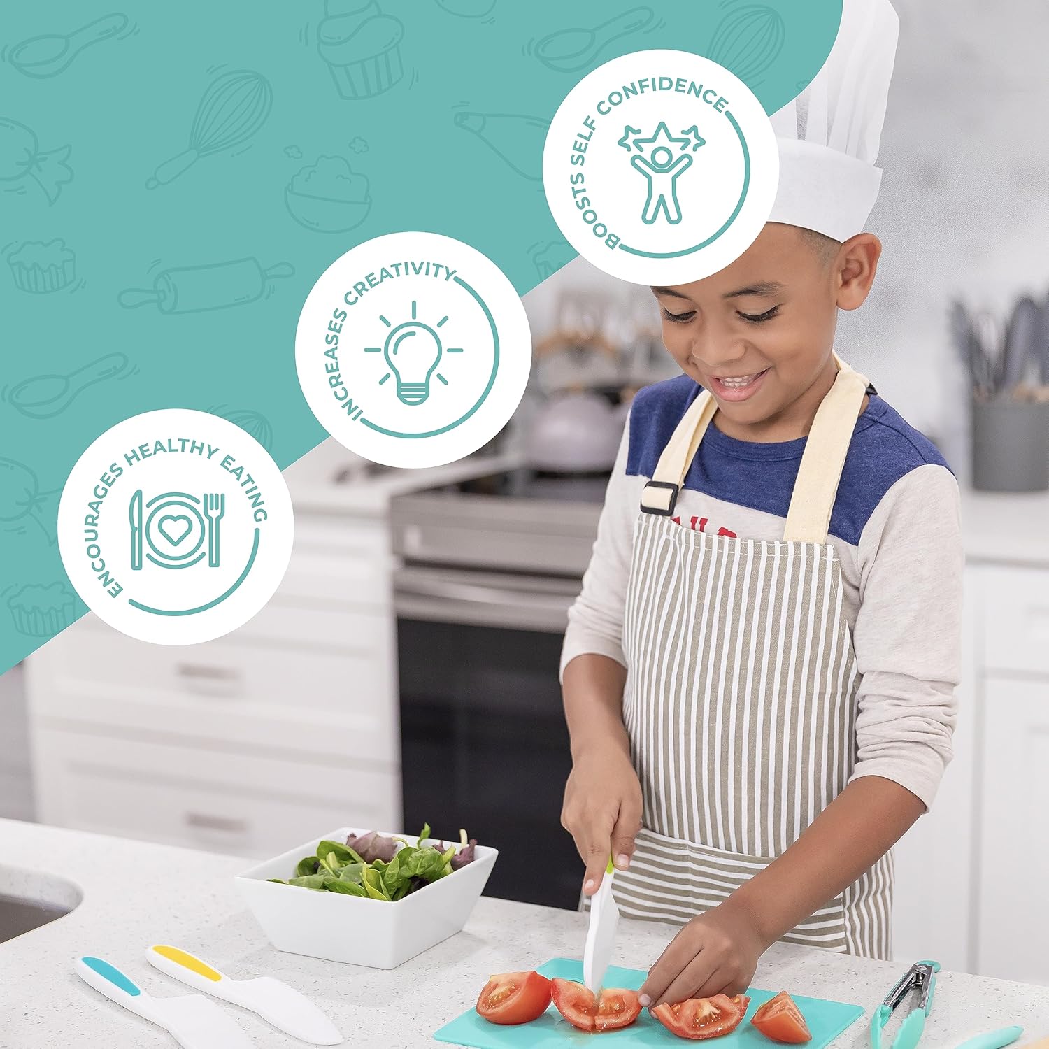 Tovla Jr. Kid Safe Knife Gift Set for Real Cooking | STOCKING STUFFER |Toddler Kitchen Knives | Montessori STEM Cooking Tools Ages 4¨C12 | BPA-Free, Dishwasher-Safe | Christmas and Birthday