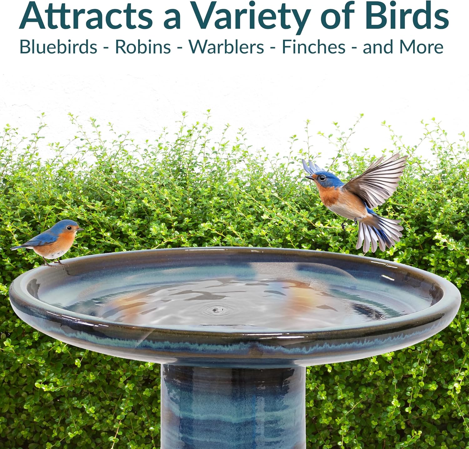 Sunnydaze 21inch H Ceramic Bird Bath for Outside - Hand-Painted Outdoor Bird Bath Bowl, UV/Frost-Resistant Finish - Galaxy Blue - Classic Pedestal