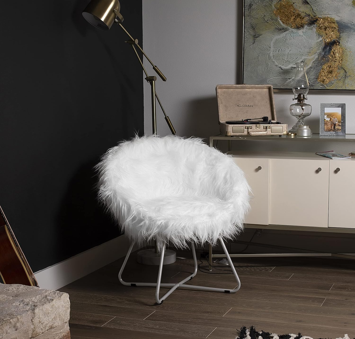 BIRDROCK HOME Papasan Chair with Silver Legs - Oversized Comfy Cushion for Indoor Lounge, Bedroom, Dorm, or Living Room - Cozy Fuzzy Seat - Metal Frame - Large Circle Lounge Chair, Patio Chair - White