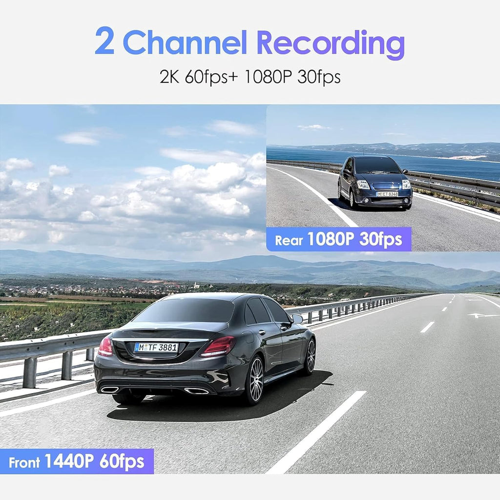 VIOF Dua Das Cam 2 1440 60fps+1080 30fp Fron an Rea Das Camer wit Wi-F GPS Parkin Mode Emergenc Recording Supe Capacitor Motio Detectio (A12 Plu Duo)