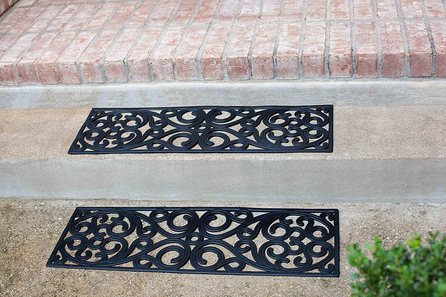 BIRDROCK HOME 10inch x 30inch Rubber Stair Mat with Scroll Design | 4 Pack | Tread Mat | Keeps Your Floors Clean | Outdoor Doormat | Decorative Design