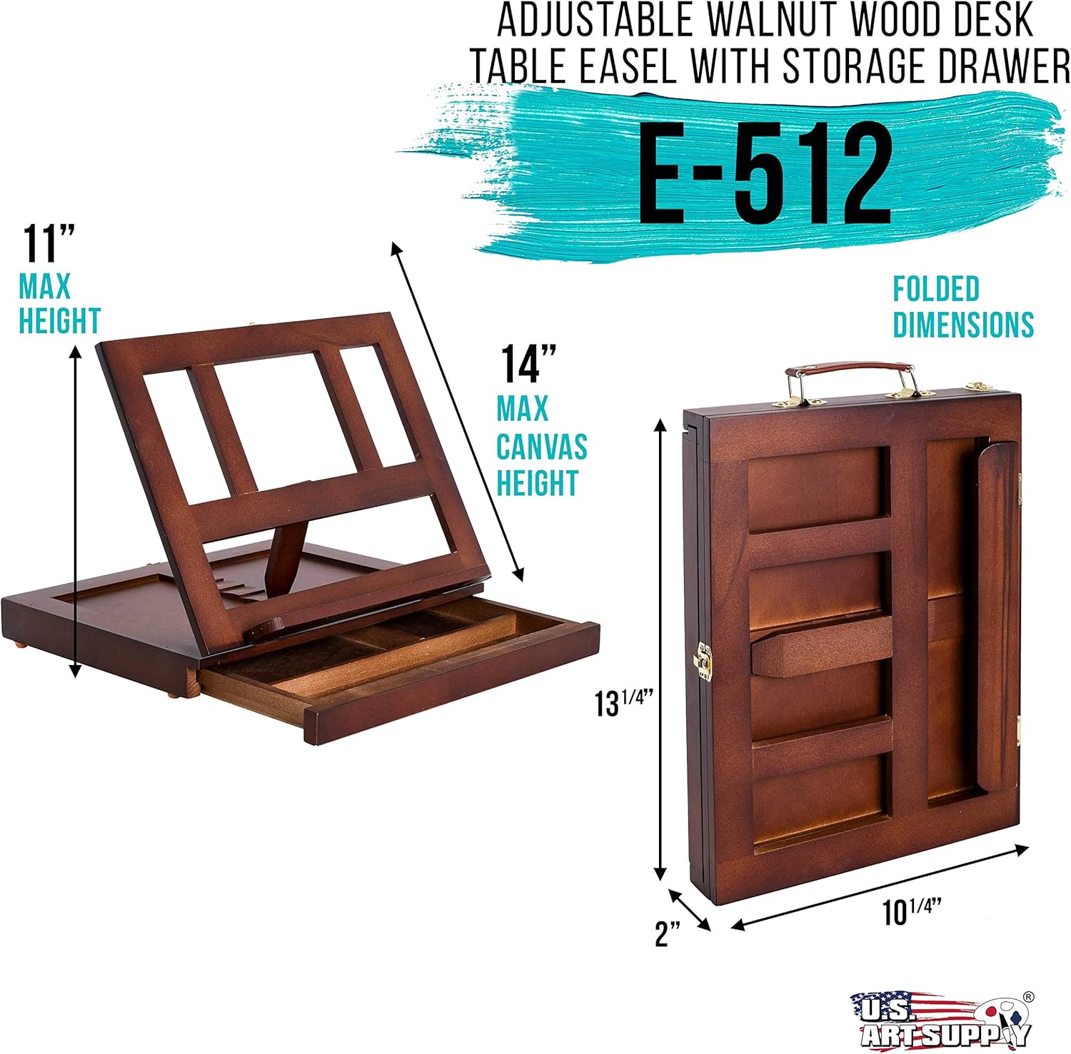U.S Ar Suppl Walnu Adjustabl Woode Ar Easel Portabl Tableto Ease wit Storag 3-Drawer Pain Palett Beechwoo Tabl To Easel fo Painting Canvas Artis Stan Drawin Board