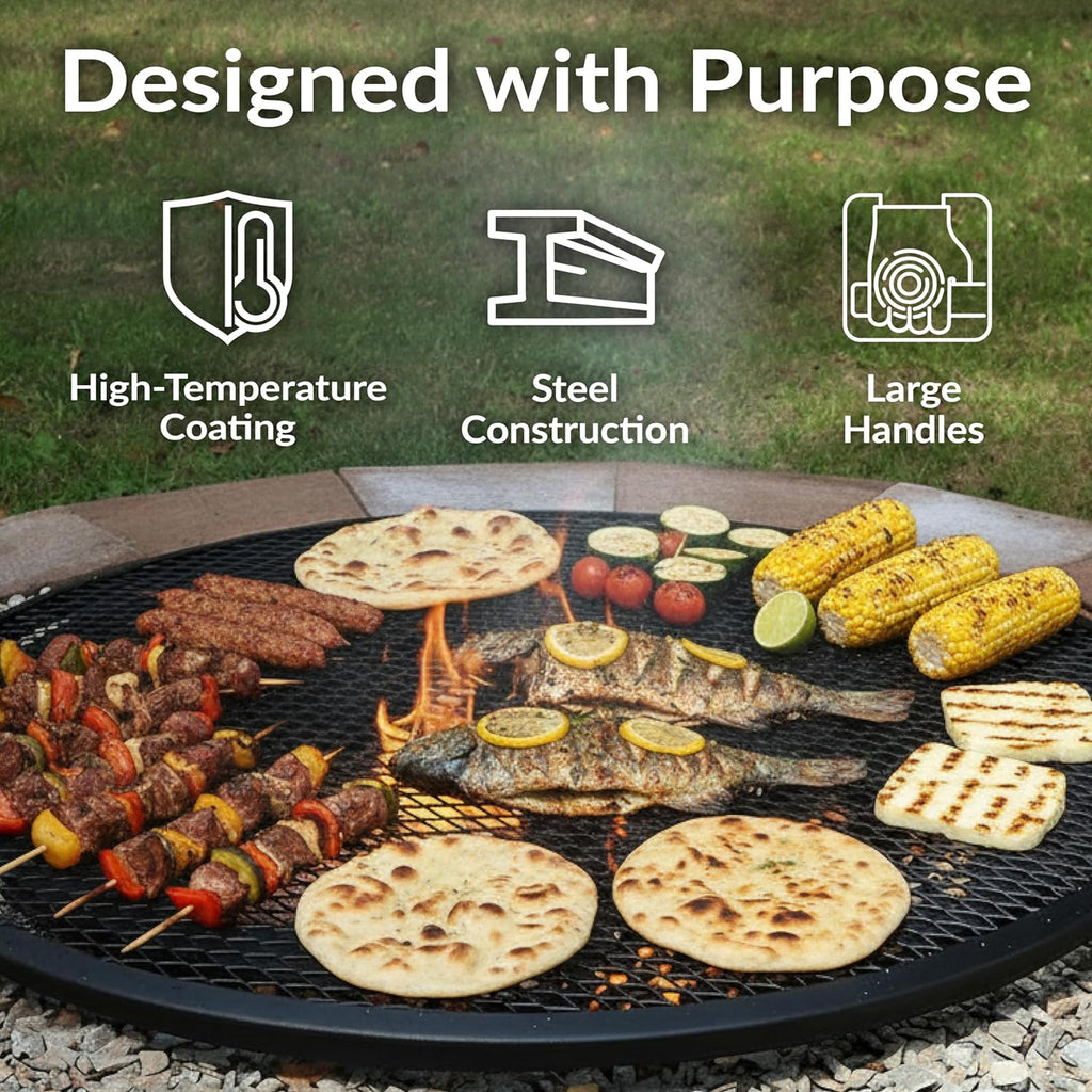 Sunnydaze X-Marks Outdoor Fire Pit Grill Grate for Cooking - Round Fire Pit Grate - Steel Campfire BBQ Grill with Handles - 37.5-Inch