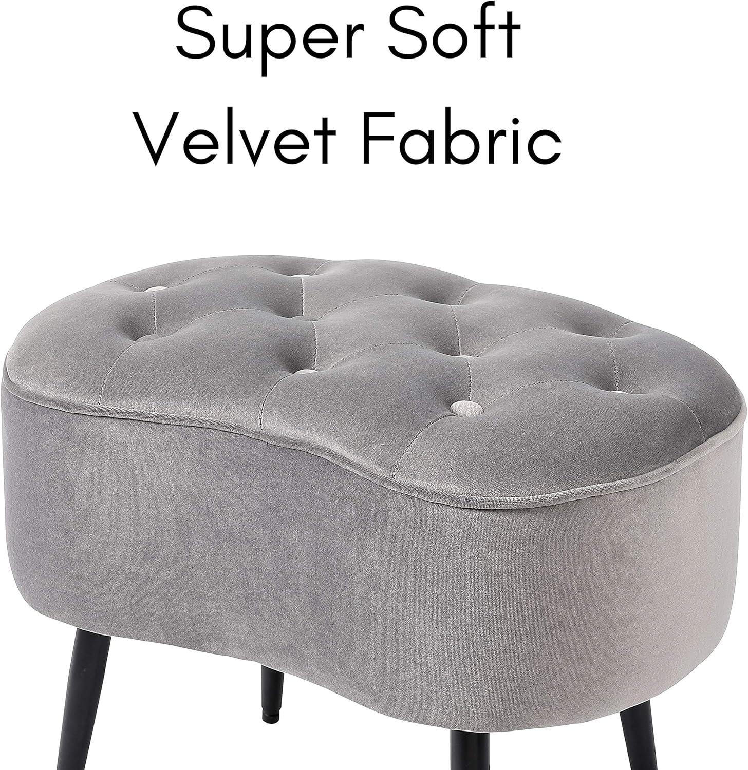 BIRDROCK HOME Tufted Oblong Velvet Ottoman - Mid Century Modern Design Furniture with Steel Legs - Soft, Compact, Padded Foot Stool for Living Room, Office and Bedroom- Grey Velvet, 22.5x15 Inches