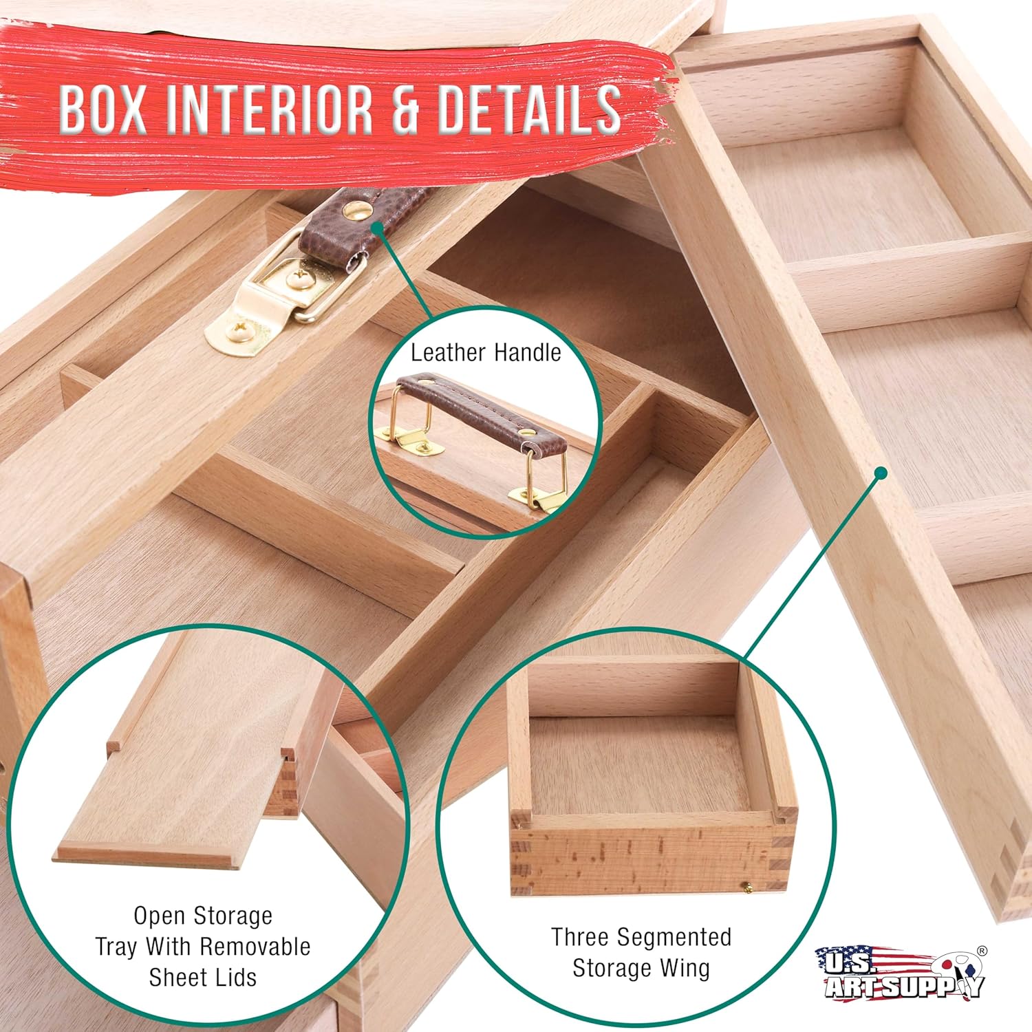 U.S Ar Suppl Multi-Functio Artis Too Suppl Bo wit Lockin Clasp Too Storag Bo Woode Ar Bo fo Artis Supplies Brushes Pencils Erasers Too Storag Organize Case