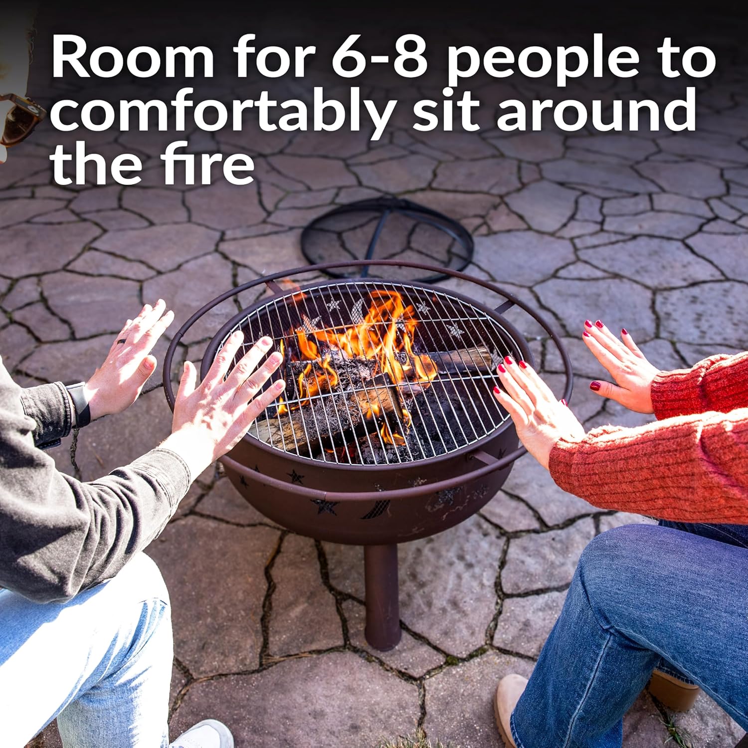 Sunnydaz Cosmi 30-Inc Pati Fir Pi fo Outsid Outdoo Wood-Burnin Fir Pi wit Gril Grate Spar Screen an Fireplac Poker