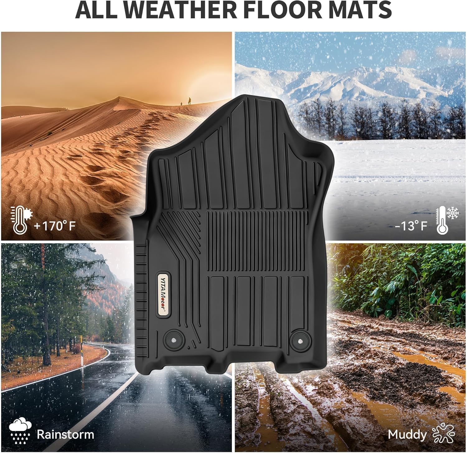 YITAMOTOR Floor Mats Fit for 2019-2025 2026 Ram 2500/3500 Crew Cab, TPE All Weather Dodge Ram 2500/3500 Floor Mats Include 1st & 2nd Row, Black