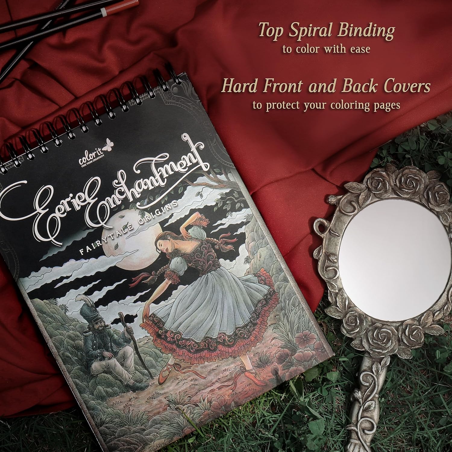 ColorIt Eerie Enchantment: Fairytale Origins Spiral Bound Adult Coloring Book, 50 Drawings of Bewitched Fantasy, Fable & Princess Stories, Thick Paper, Perforated Edges, Hardback Covers, & Ink Blotter