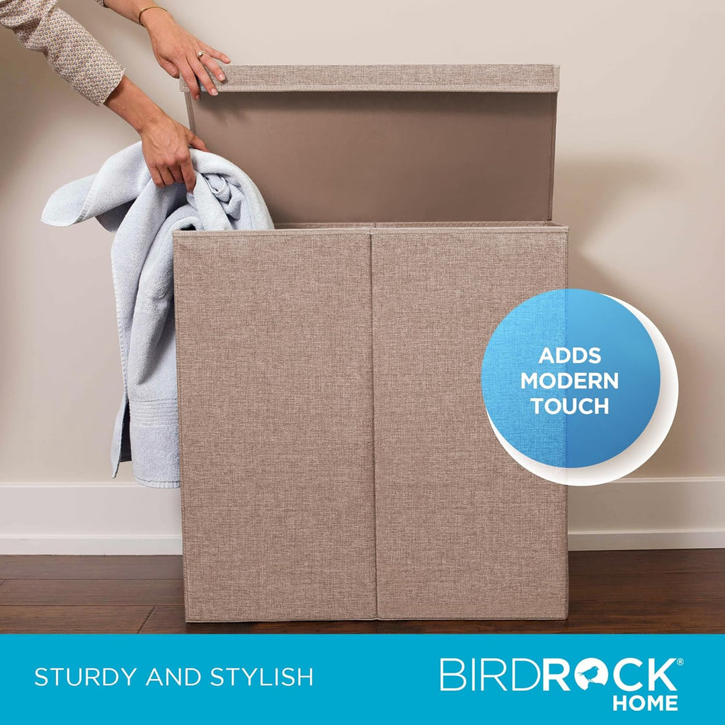 BIRDROC HOM Doubl Laundr Hampe wit Li an Removabl Liner Line Easil Transpor Laundr Foldabl Hampe Cu Ou Handles