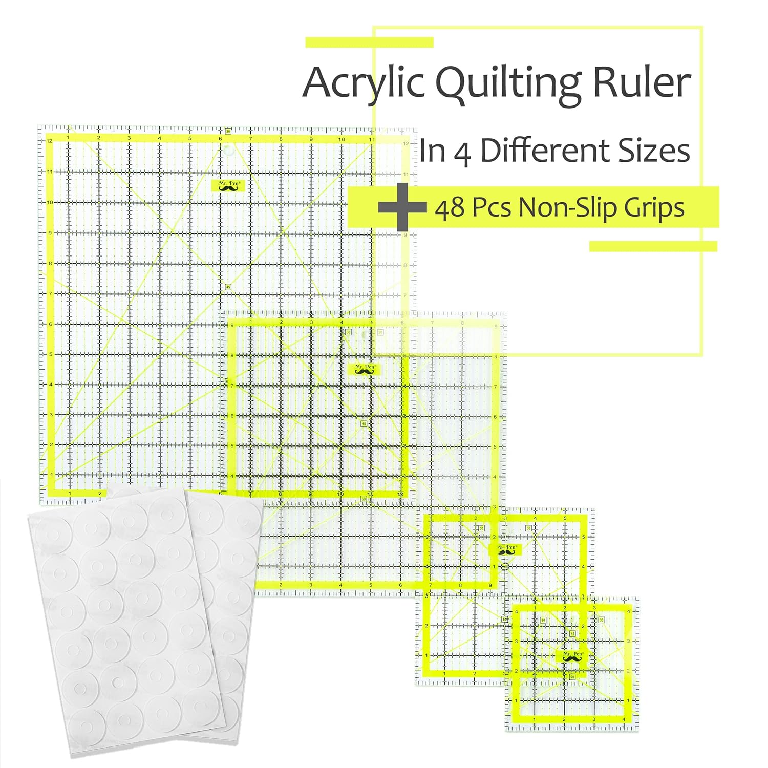 Quiltin Rule Set Pcs Size (4.5inchX4.5inch)-(6inchX6)-(9.5inchX9.5inch)-(12.5inchX12.5inch) Quiltin Squares Quil Ruler Ruler fo Quiltin an Sewing Clea Quiltin Ruler Quil Rulers Acryli Ruler
