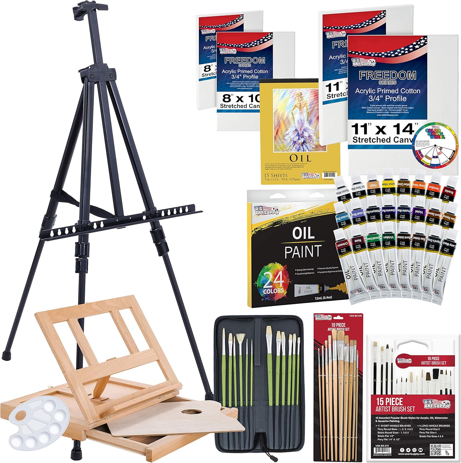 U.S Ar Suppl 70-Piec Artis Oi Paintin Se wit Aluminu Fiel Easel Woo Tabl Easel 2 Oi Pain Colors 3 Brushes Stretche Canvases Canva Panels Paintin Pad Palett More