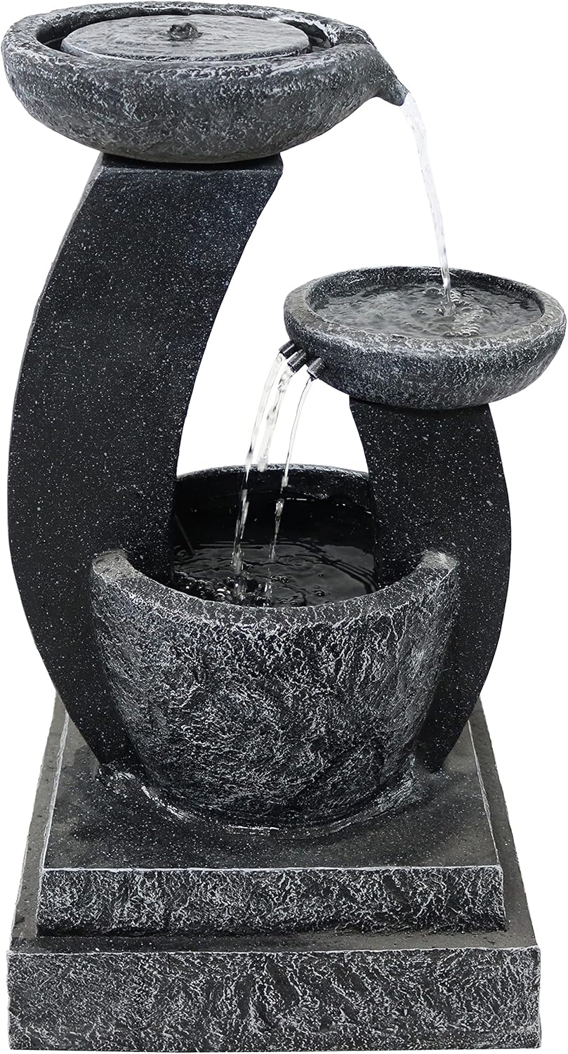 Sunnydaz Moder Cascadin Bowl 28-Inc Sola Wate Fountai wit Batter Backu an LE Light Submersibl Pump