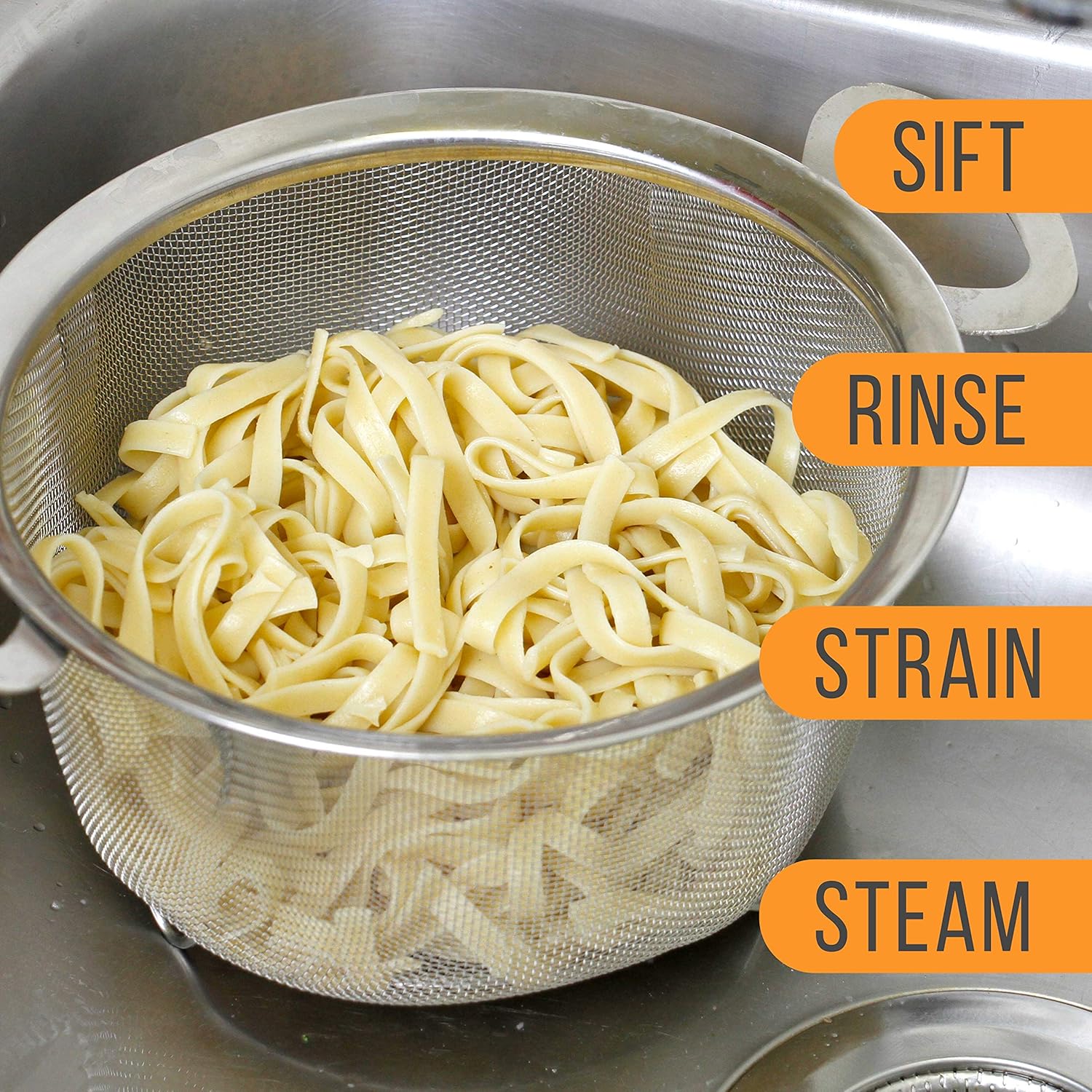 U.S Kitche Suppl Stainles Stee Colande Straine Baske 3-Quar Colande wit Restin Fee Handle Wid Ri Sieve Stainles Stee Strainer an Colander fo Kitchen