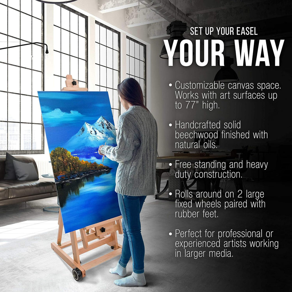 U.S Ar Suppl Maste Multi-Functio Studi Artis Woode Floo Ease Larg Heav Dut Adjustabl H-Frame Tilt Flat Mas Adjust t 97inc Hig Beechwoo Paintin Canva Holde Stan wit Wheels