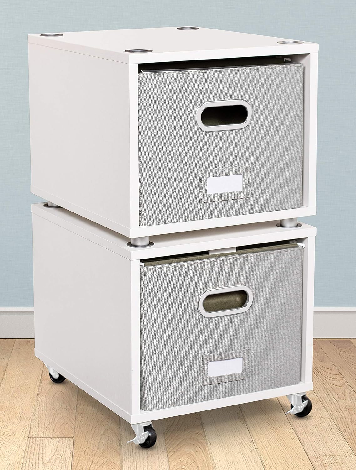 BIRDROCK HOME Rolling File Cabinet ¨C Decorative Storage Shelf w/Removable Bins, Handles, and Wheels ¨C Organize Files, Books, Toys, Under Desk Office Solution, Modern Design - 2 Lateral Drawers, White
